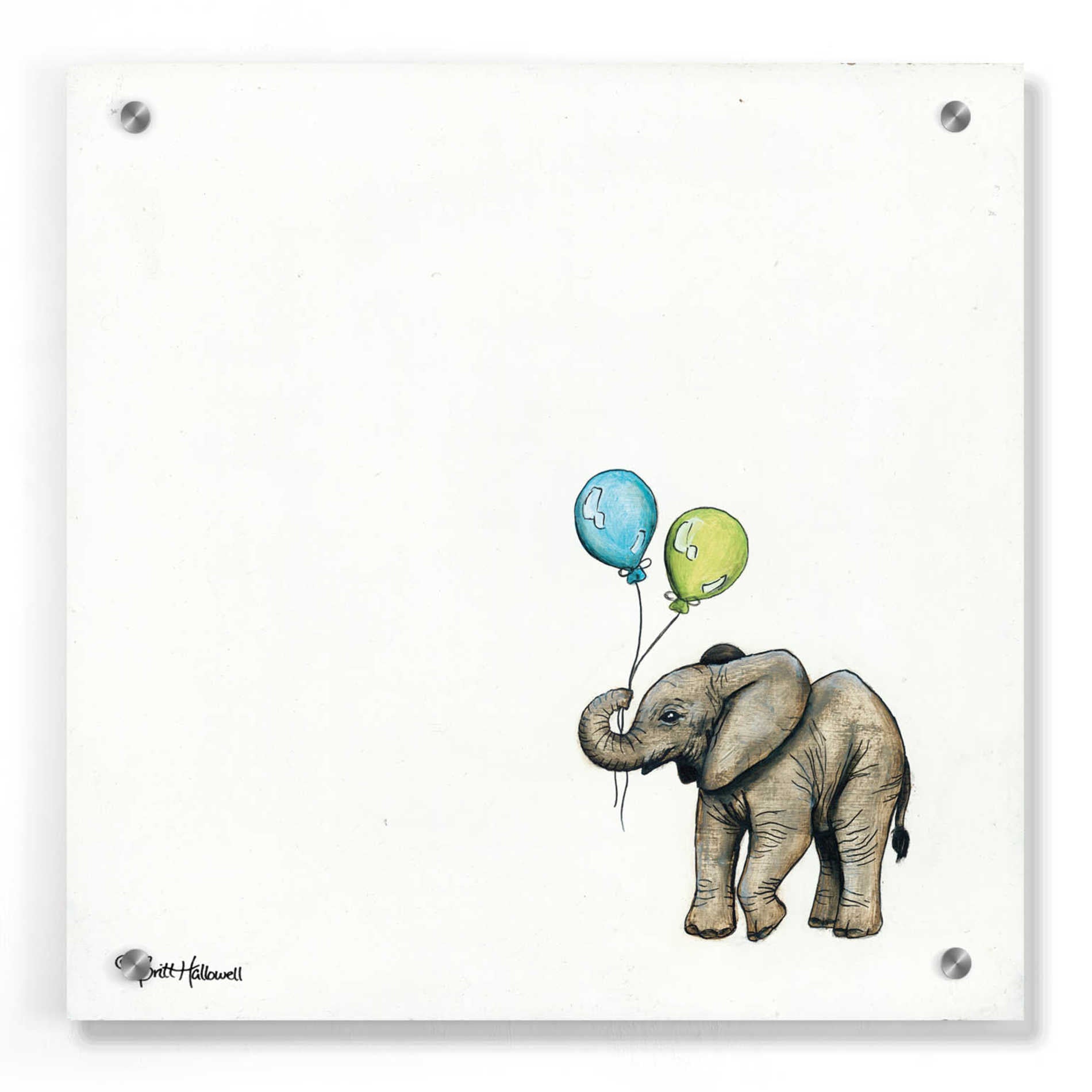 Epic Art 'Nursery Elephant' by Britt Hallowell, Acrylic Glass Wall Art,36x36