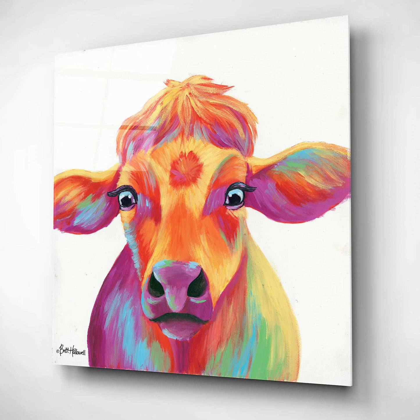 Epic Art 'Cheery Cow' by Britt Hallowell, Acrylic Glass Wall Art,12x12