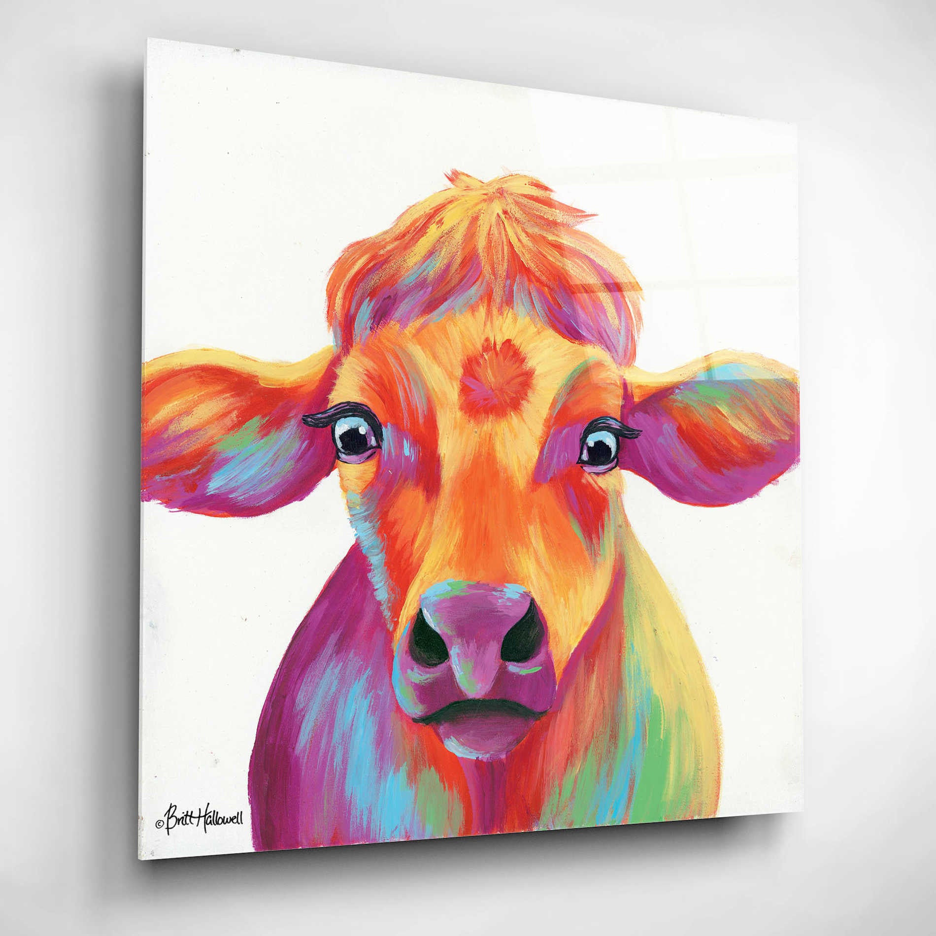 Epic Art 'Cheery Cow' by Britt Hallowell, Acrylic Glass Wall Art,12x12