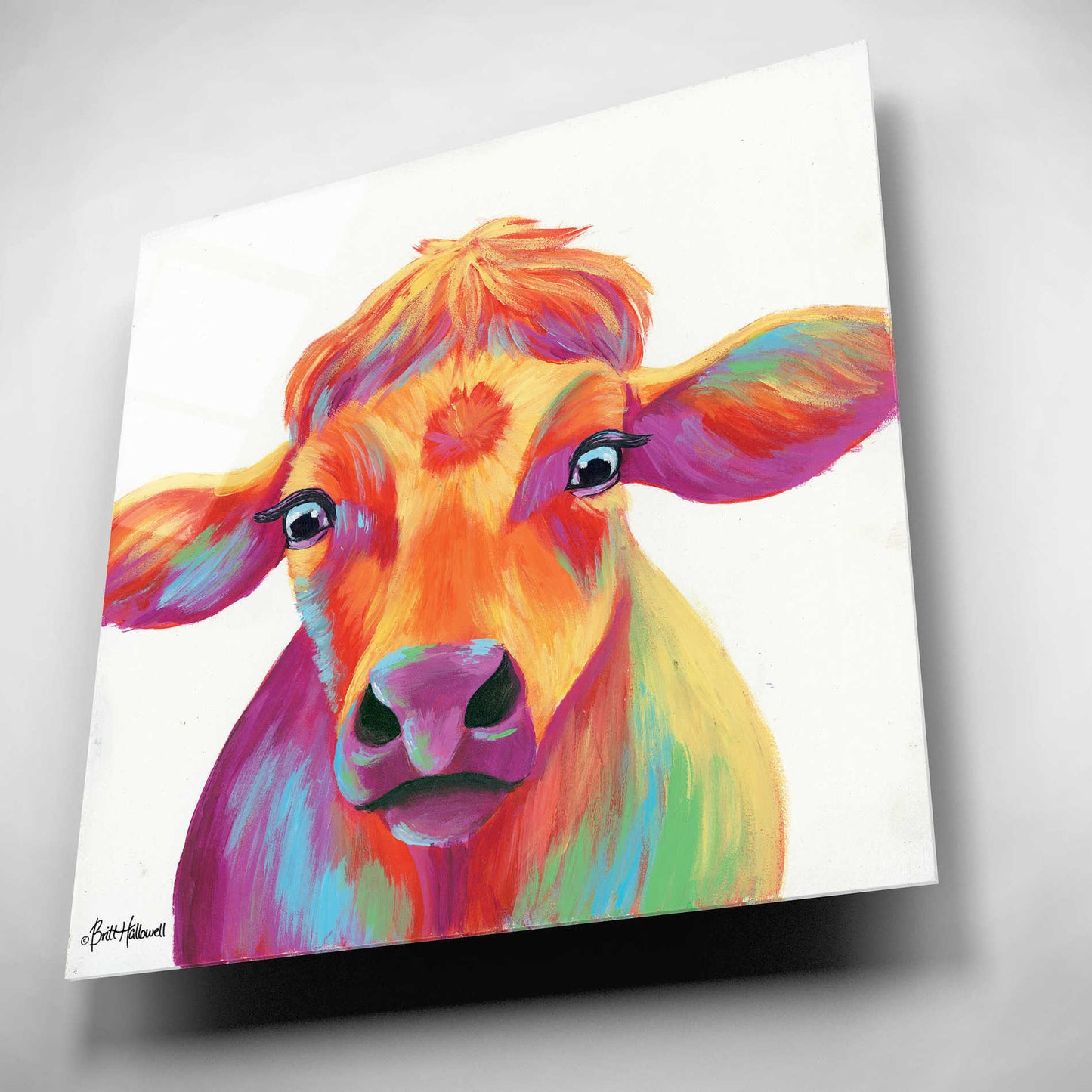 Epic Art 'Cheery Cow' by Britt Hallowell, Acrylic Glass Wall Art,12x12