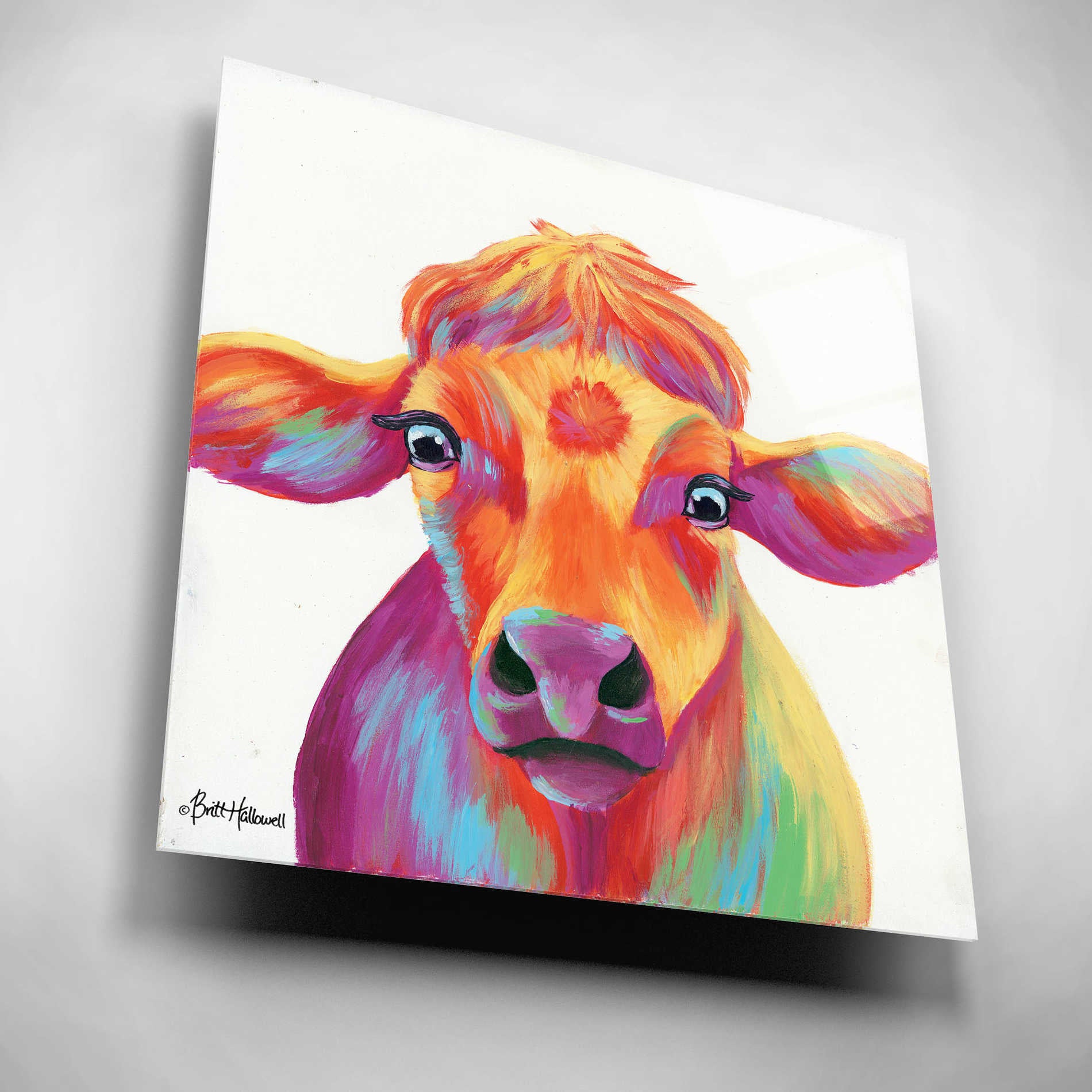 Epic Art 'Cheery Cow' by Britt Hallowell, Acrylic Glass Wall Art,12x12