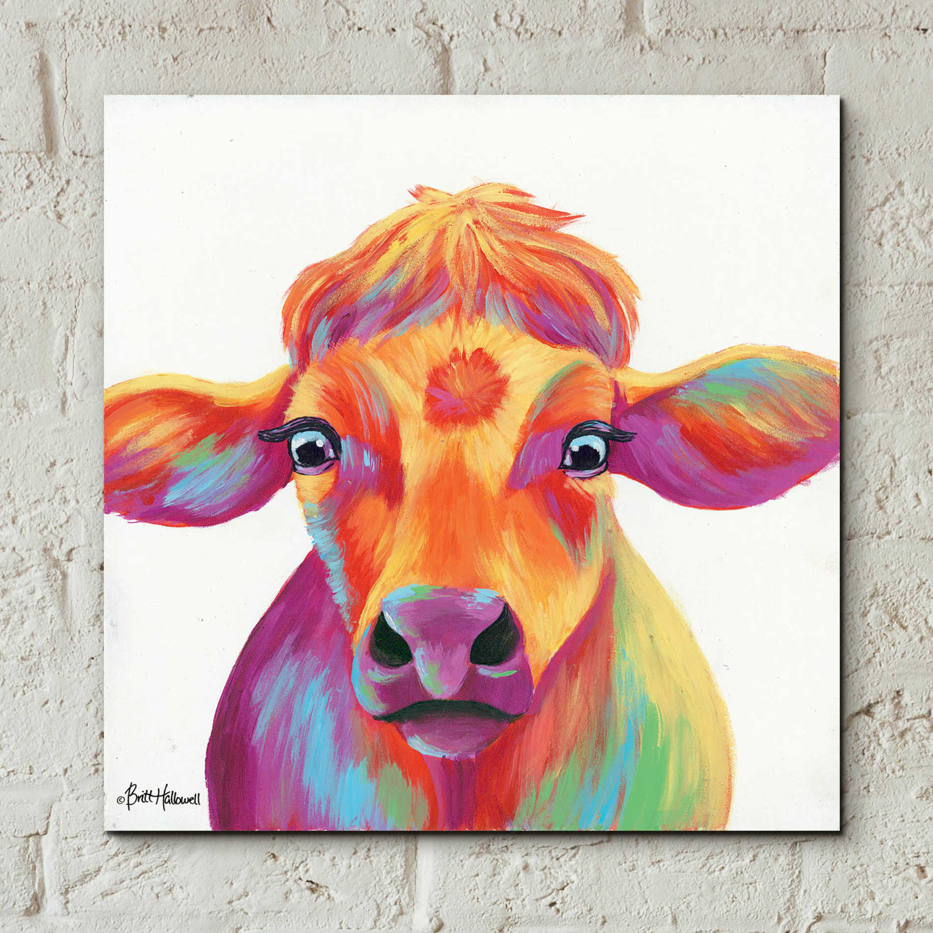 Epic Art 'Cheery Cow' by Britt Hallowell, Acrylic Glass Wall Art,12x12