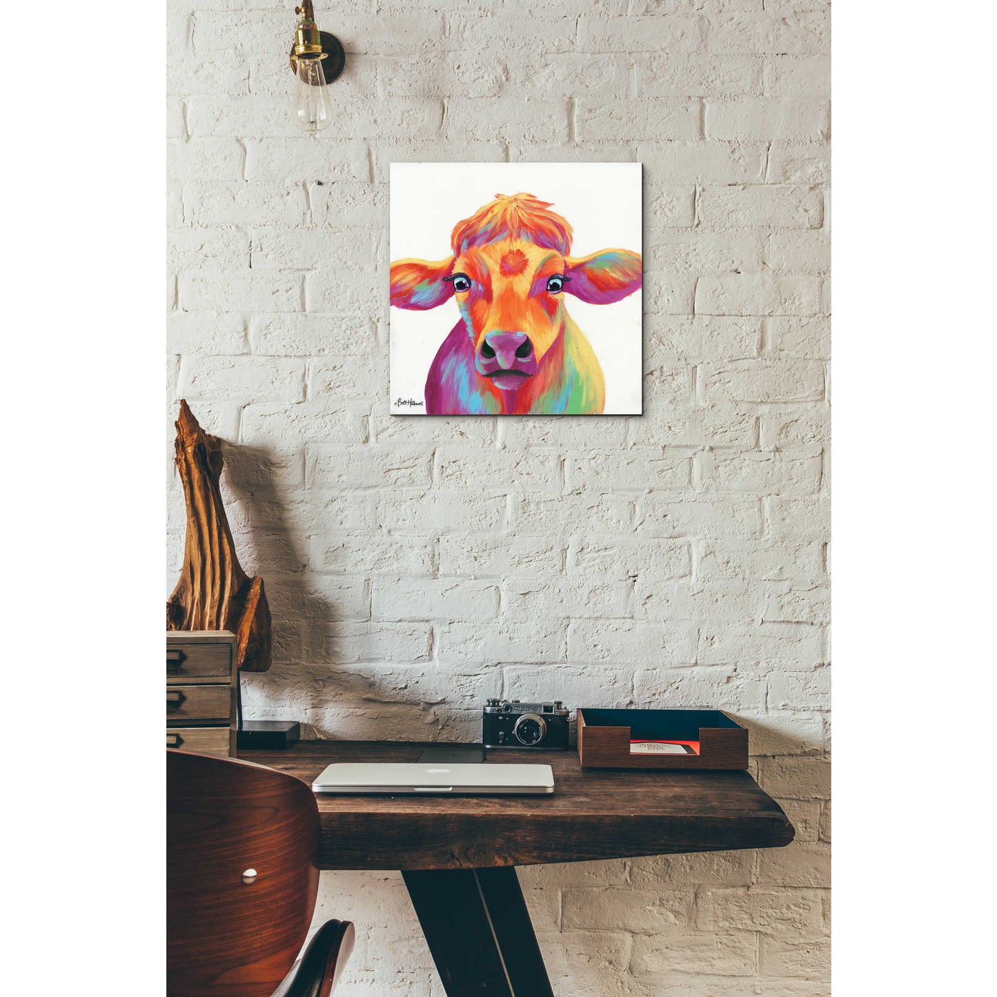 Epic Art 'Cheery Cow' by Britt Hallowell, Acrylic Glass Wall Art,12x12