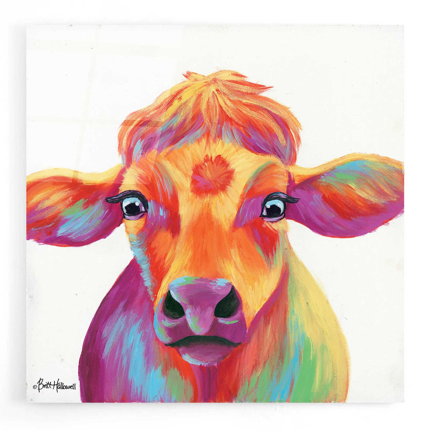 Epic Art 'Cheery Cow' by Britt Hallowell, Acrylic Glass Wall Art,12x12