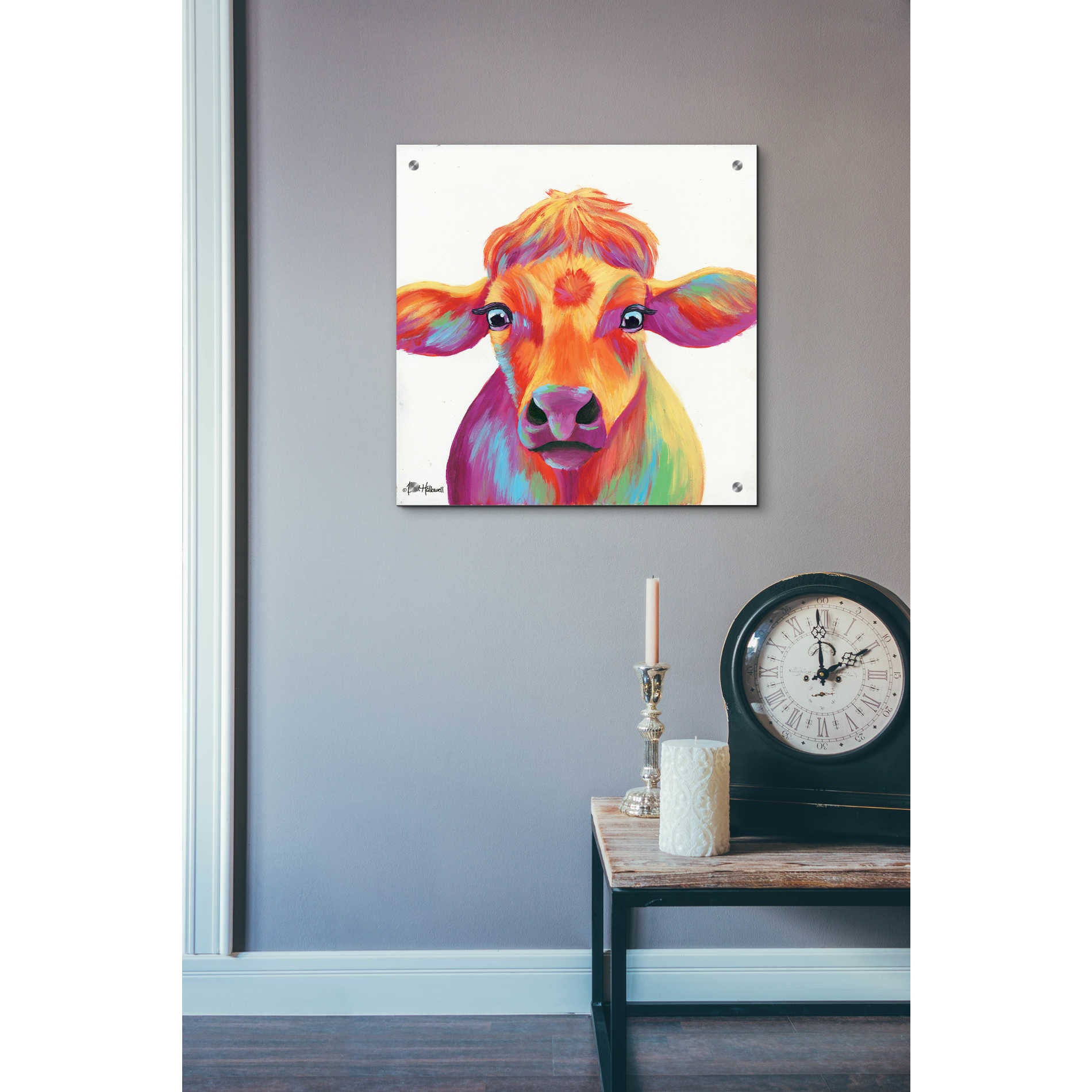 Epic Art 'Cheery Cow' by Britt Hallowell, Acrylic Glass Wall Art,24x24