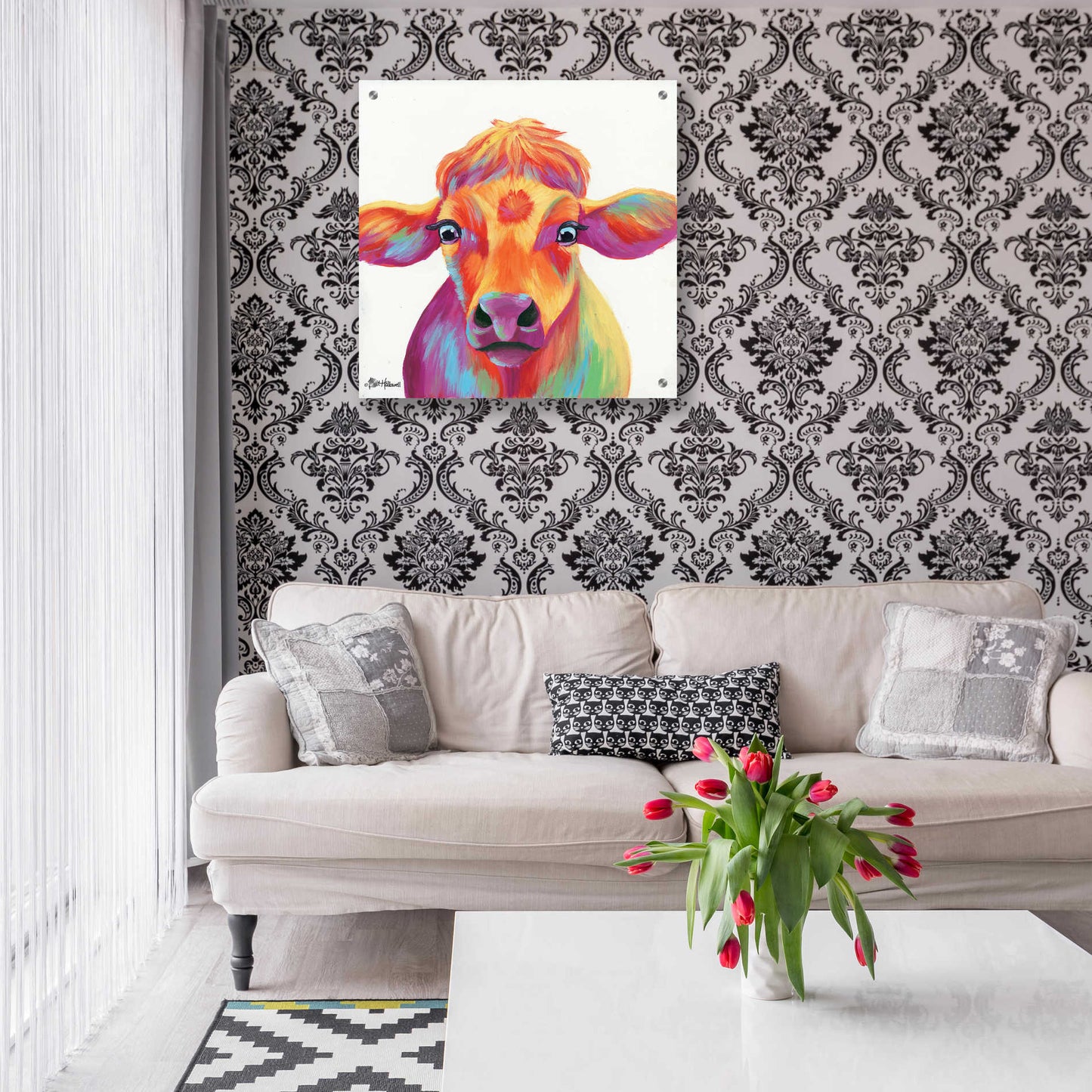 Epic Art 'Cheery Cow' by Britt Hallowell, Acrylic Glass Wall Art,24x24