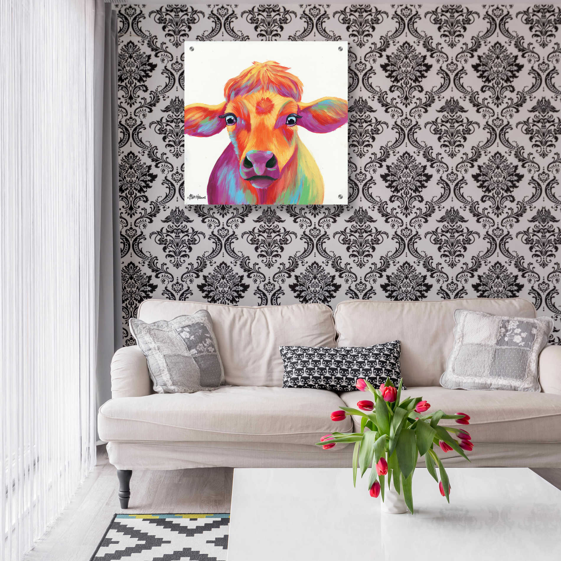 Epic Art 'Cheery Cow' by Britt Hallowell, Acrylic Glass Wall Art,24x24