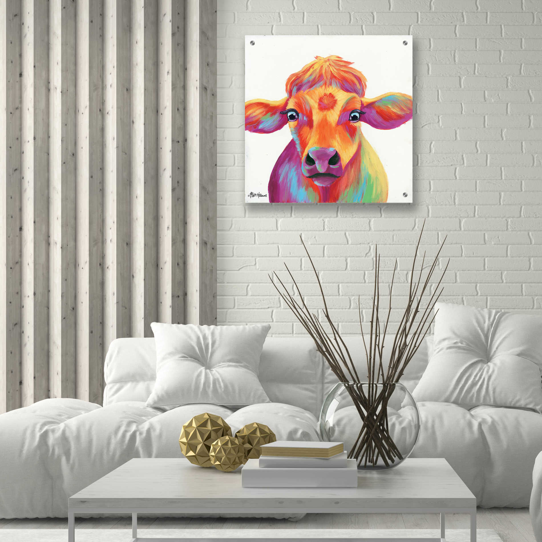 Epic Art 'Cheery Cow' by Britt Hallowell, Acrylic Glass Wall Art,24x24