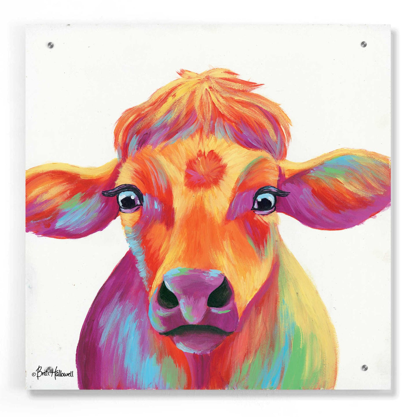 Epic Art 'Cheery Cow' by Britt Hallowell, Acrylic Glass Wall Art,24x24