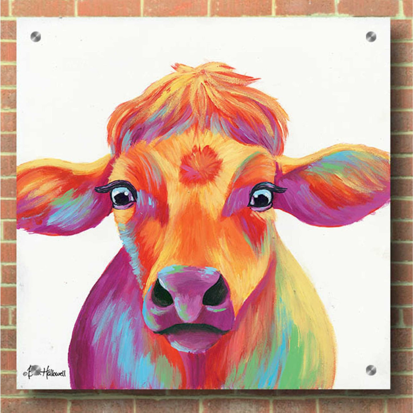 Epic Art 'Cheery Cow' by Britt Hallowell, Acrylic Glass Wall Art,36x36