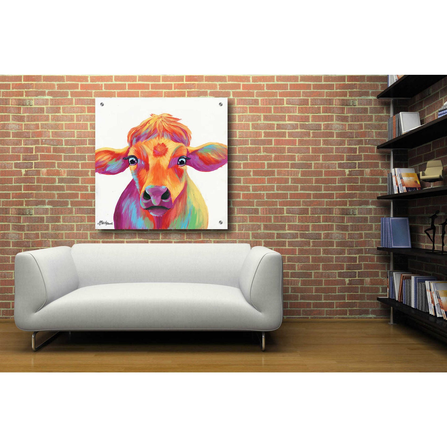 Epic Art 'Cheery Cow' by Britt Hallowell, Acrylic Glass Wall Art,36x36