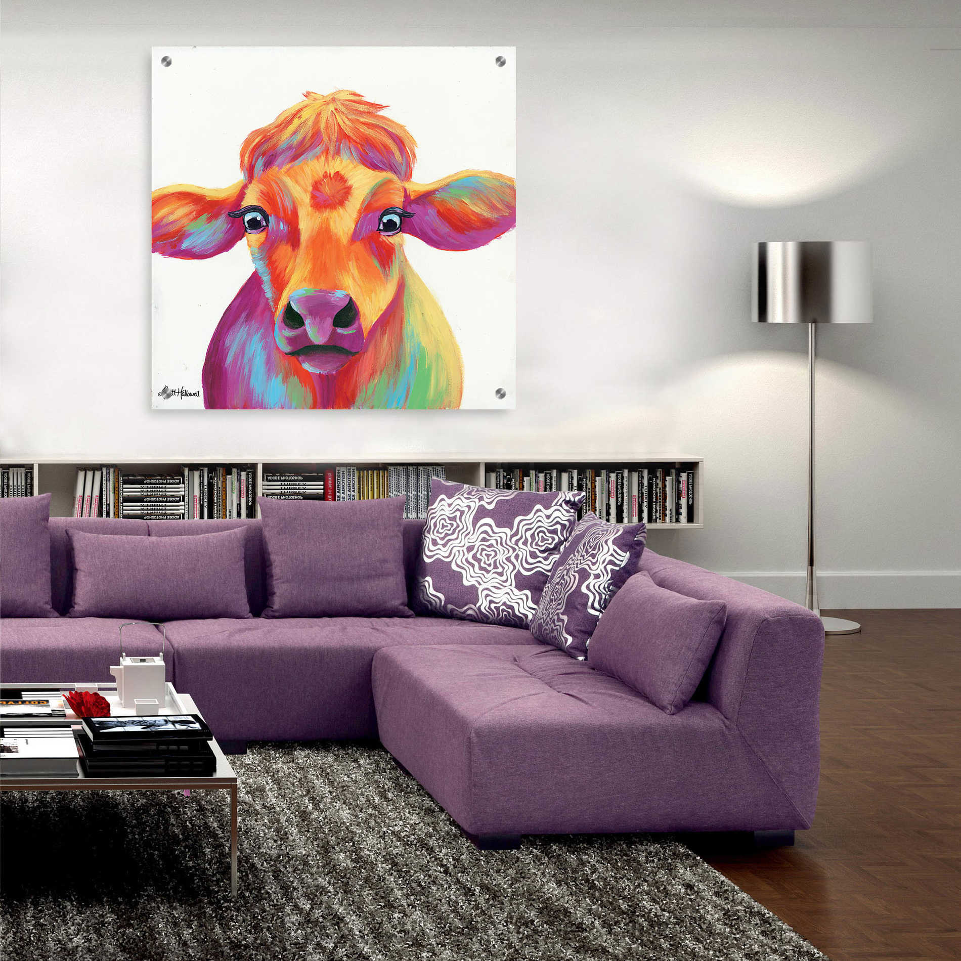 Epic Art 'Cheery Cow' by Britt Hallowell, Acrylic Glass Wall Art,36x36