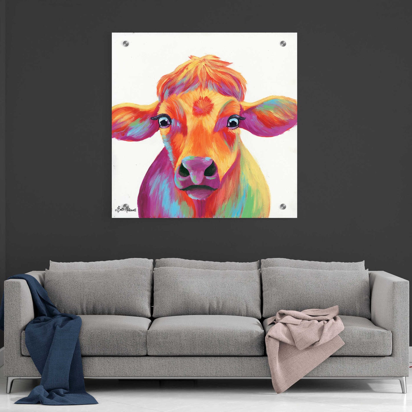 Epic Art 'Cheery Cow' by Britt Hallowell, Acrylic Glass Wall Art,36x36