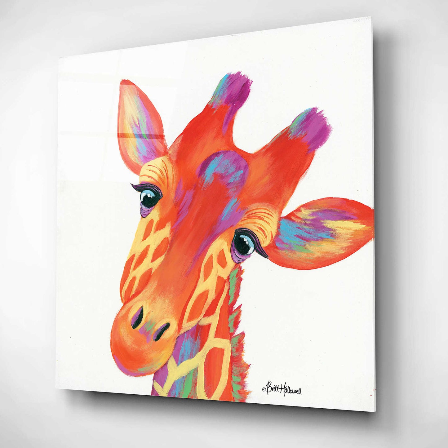 Epic Art 'Cheery Giraffe' by Britt Hallowell, Acrylic Glass Wall Art,12x12