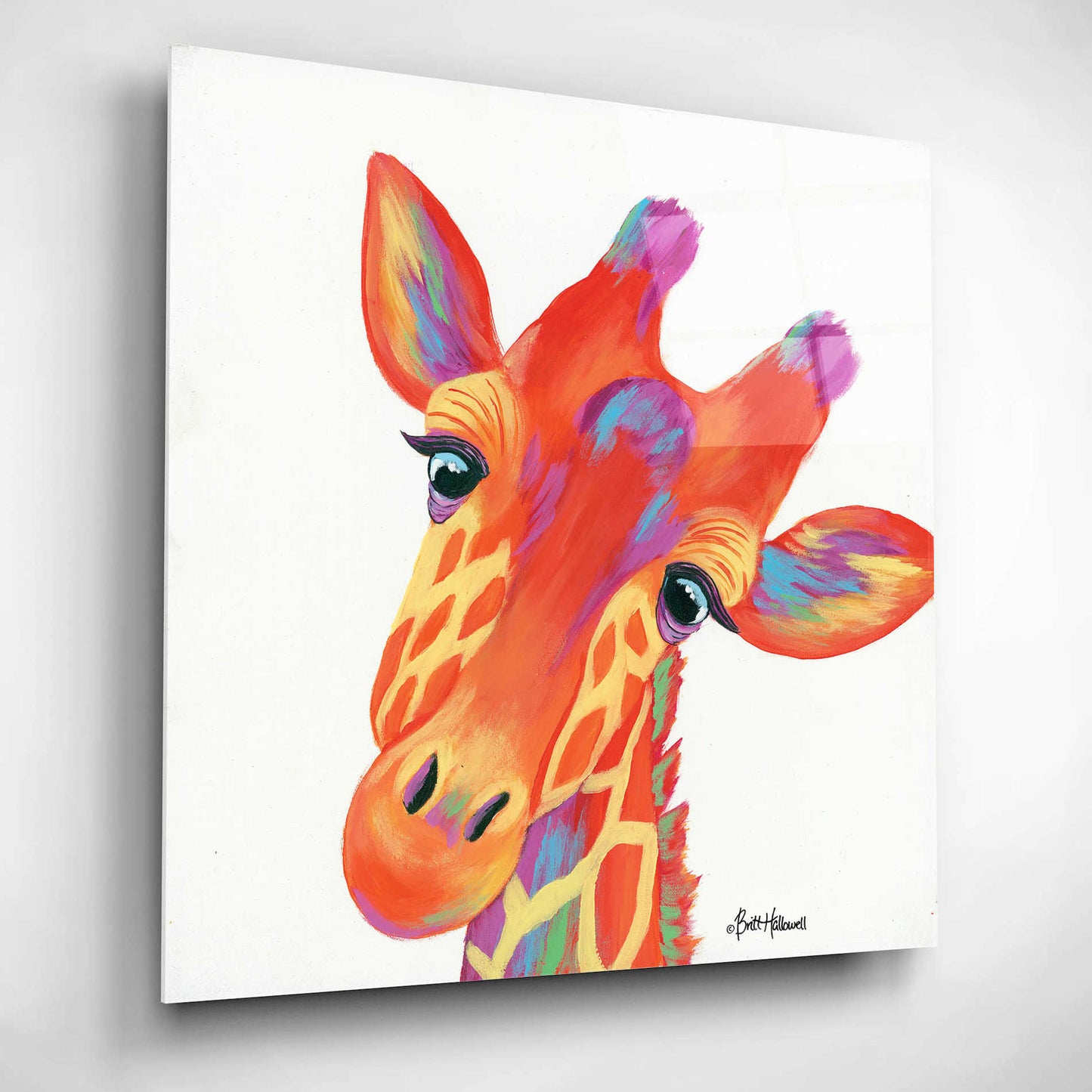 Epic Art 'Cheery Giraffe' by Britt Hallowell, Acrylic Glass Wall Art,12x12