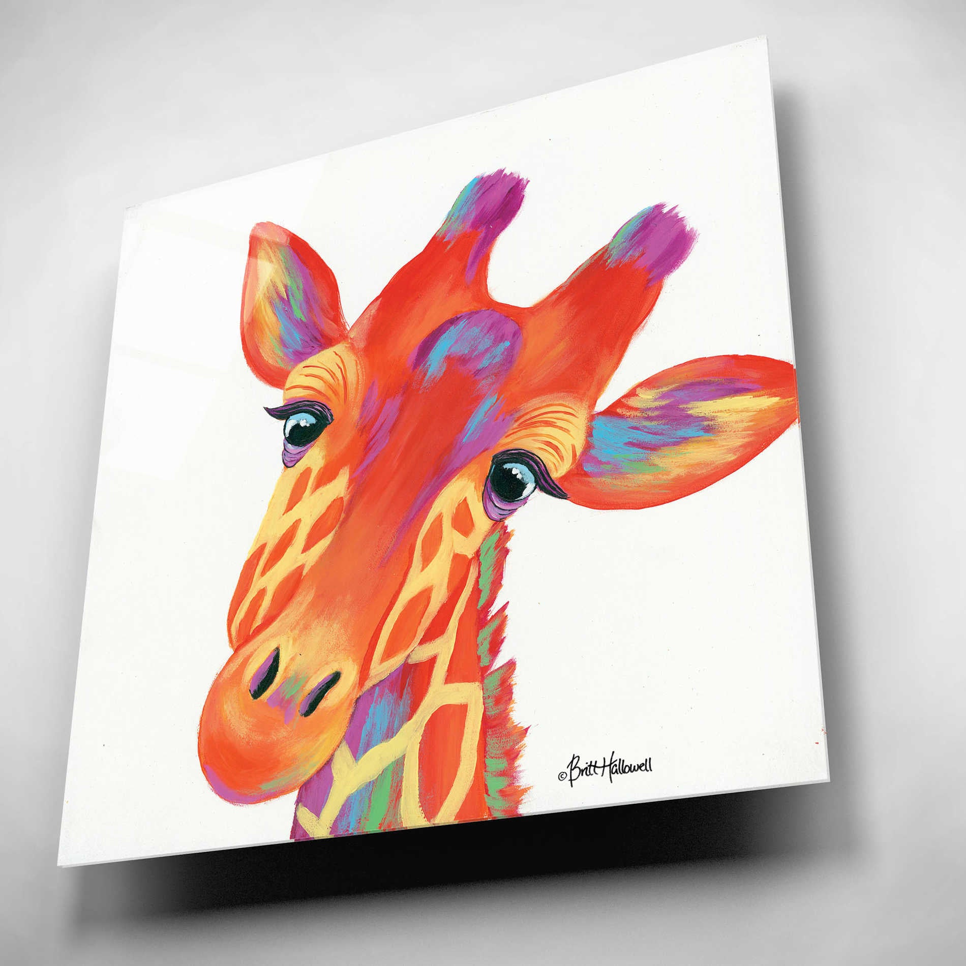 Epic Art 'Cheery Giraffe' by Britt Hallowell, Acrylic Glass Wall Art,12x12