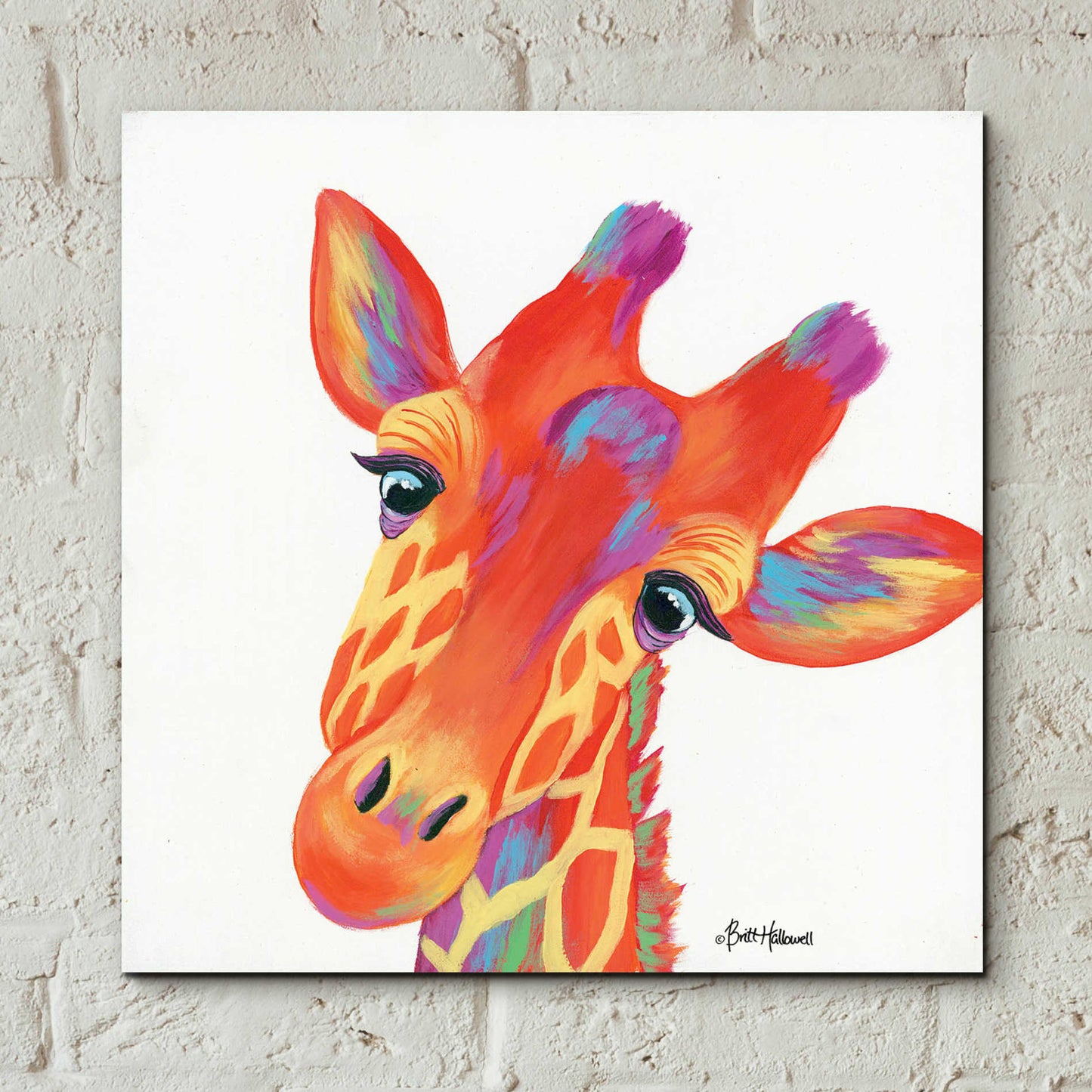Epic Art 'Cheery Giraffe' by Britt Hallowell, Acrylic Glass Wall Art,12x12