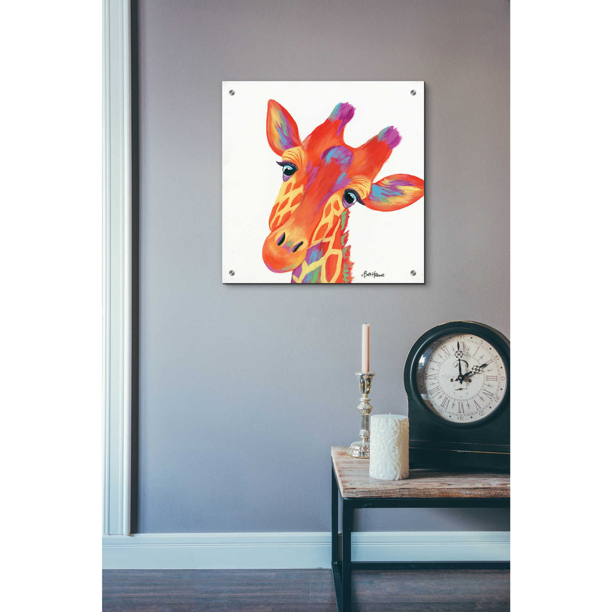 Epic Art 'Cheery Giraffe' by Britt Hallowell, Acrylic Glass Wall Art,24x24