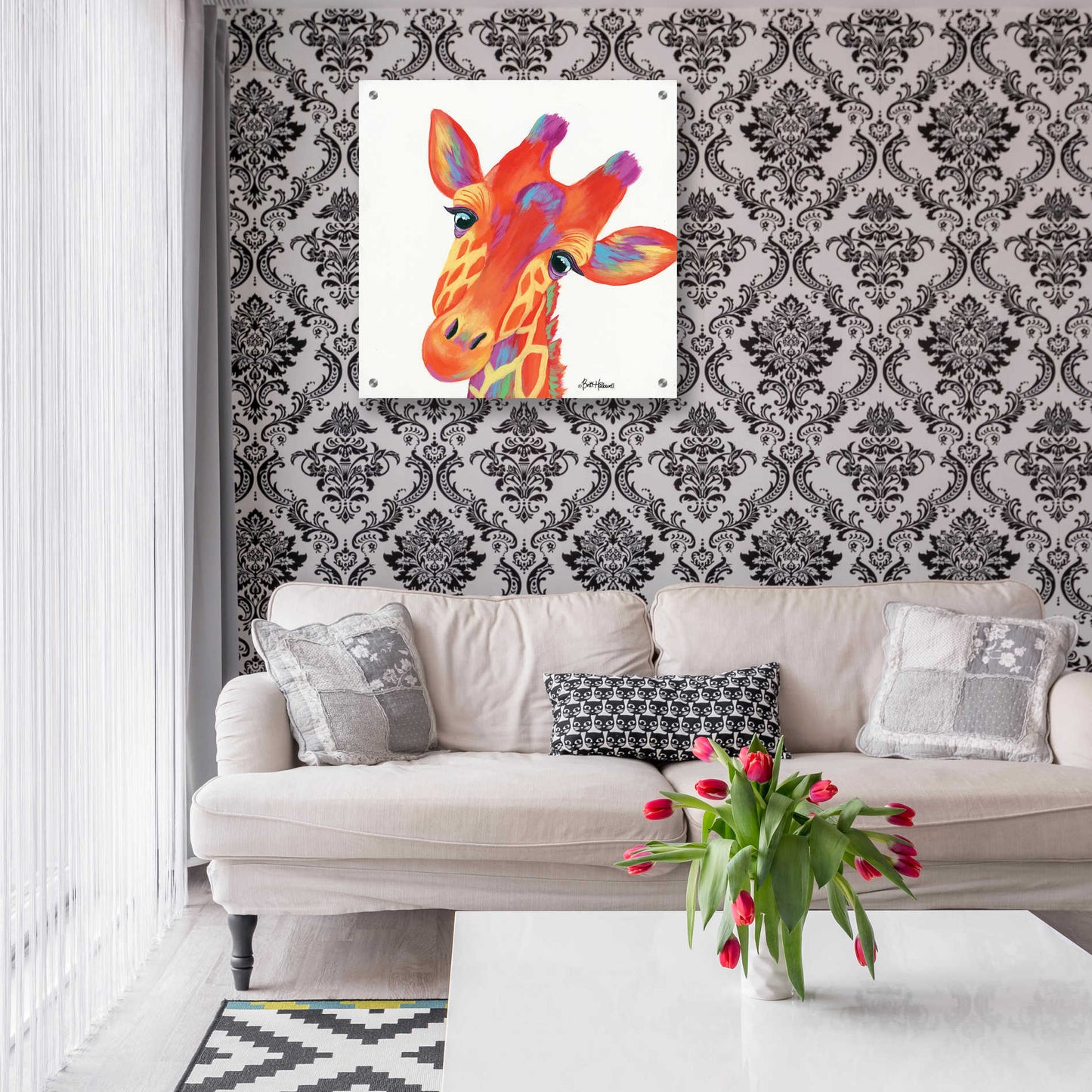 Epic Art 'Cheery Giraffe' by Britt Hallowell, Acrylic Glass Wall Art,24x24