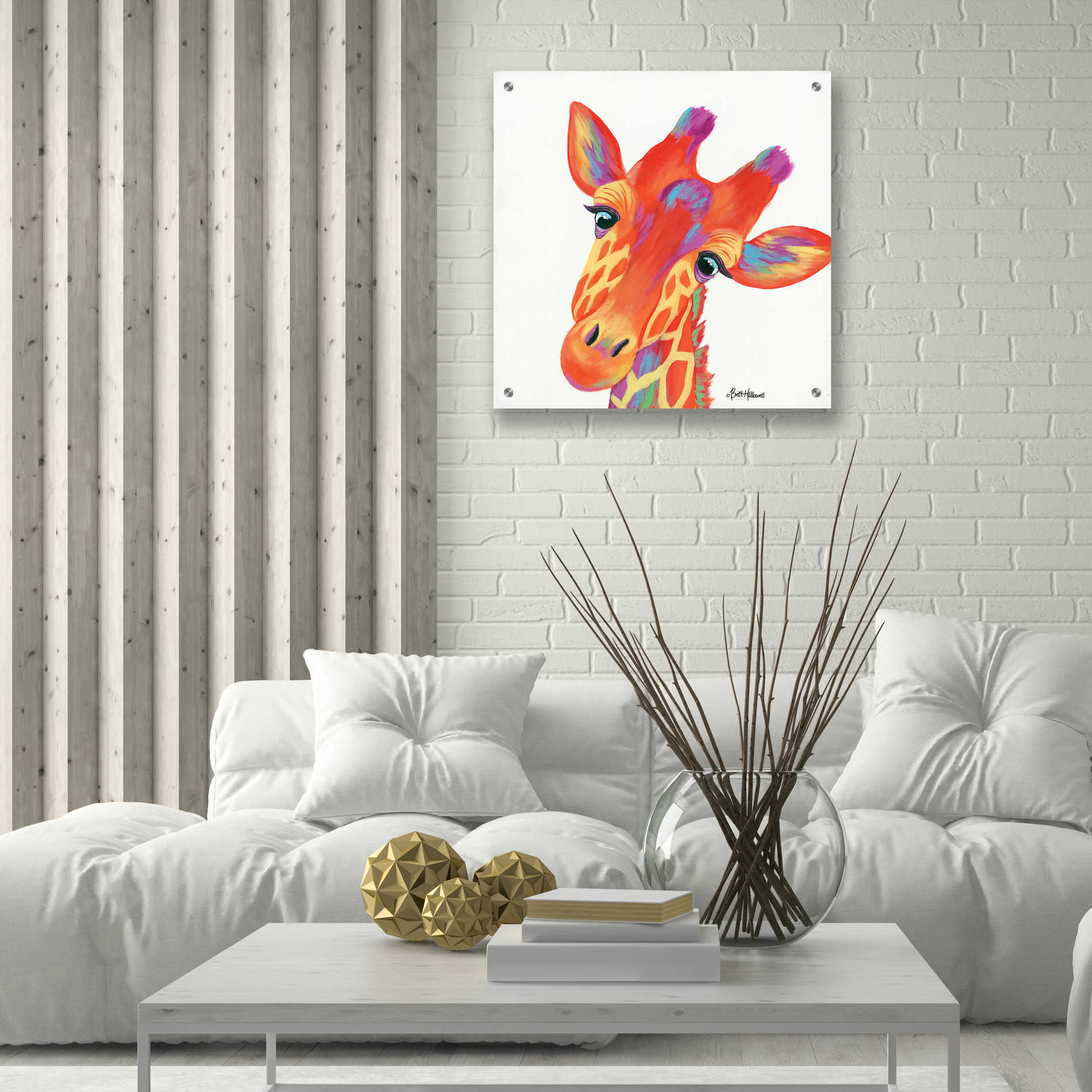 Epic Art 'Cheery Giraffe' by Britt Hallowell, Acrylic Glass Wall Art,24x24