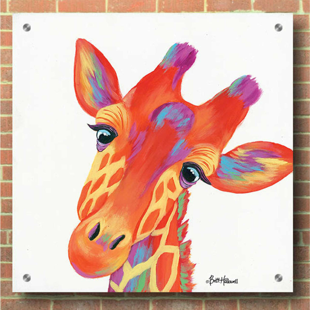 Epic Art 'Cheery Giraffe' by Britt Hallowell, Acrylic Glass Wall Art,36x36