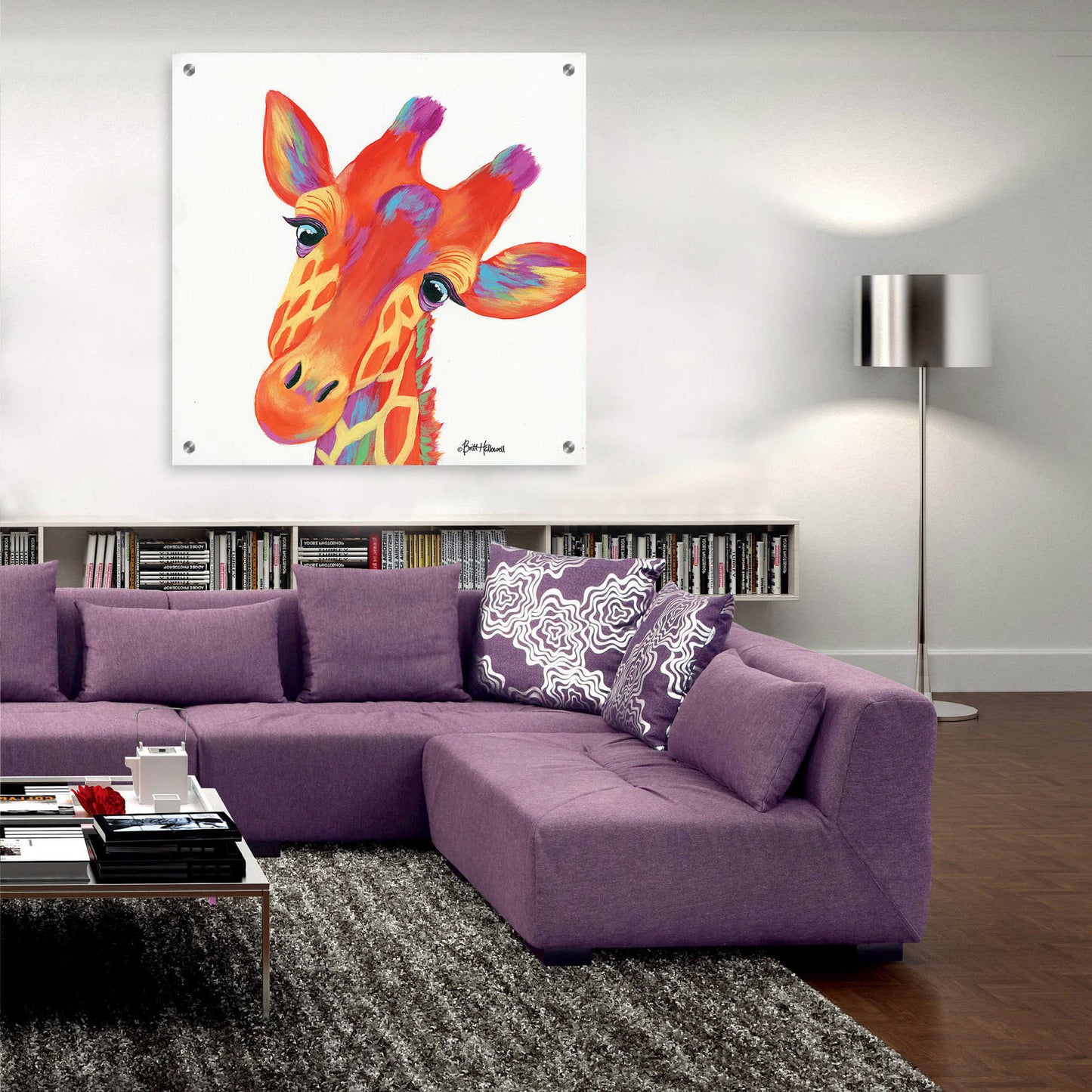 Epic Art 'Cheery Giraffe' by Britt Hallowell, Acrylic Glass Wall Art,36x36