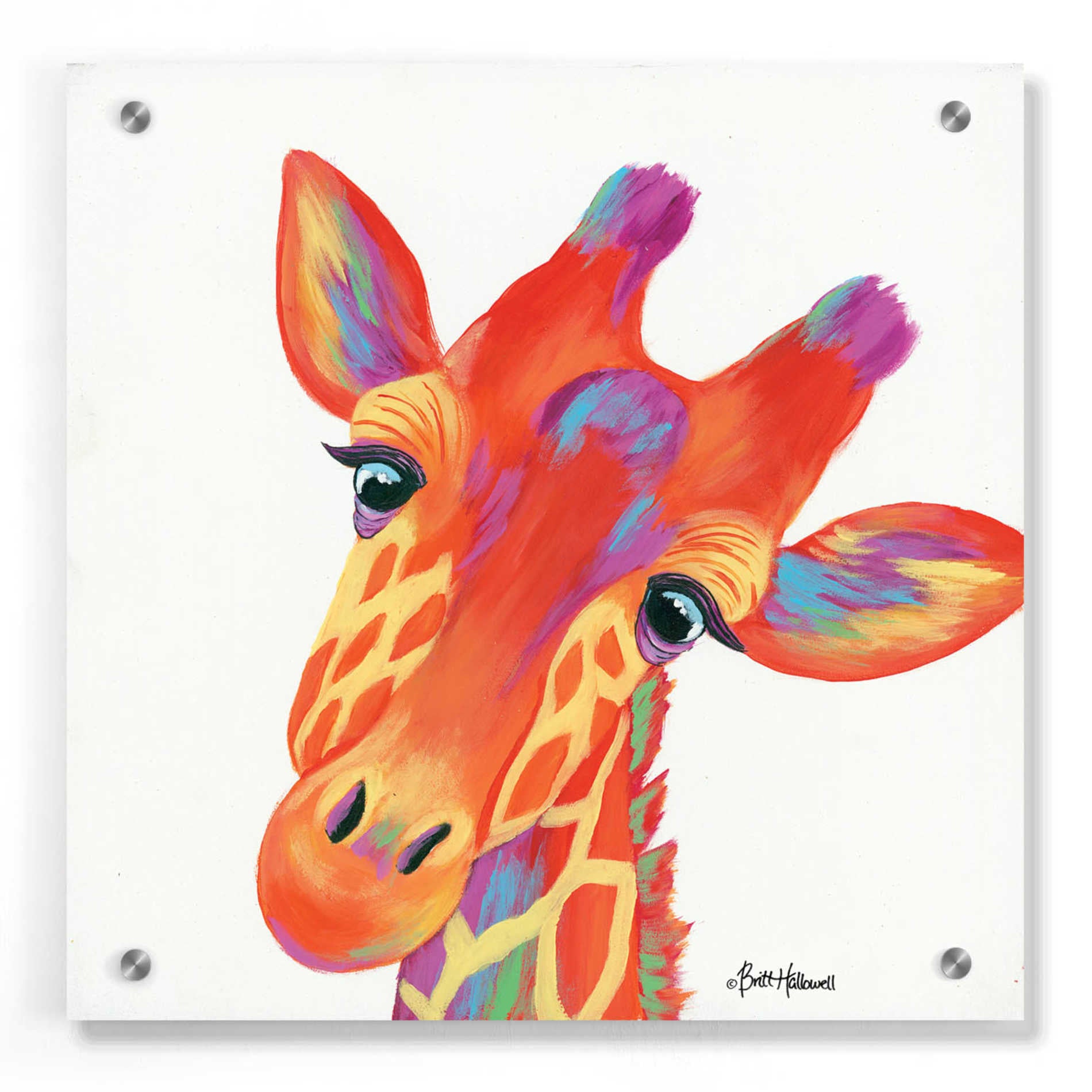 Epic Art 'Cheery Giraffe' by Britt Hallowell, Acrylic Glass Wall Art,36x36