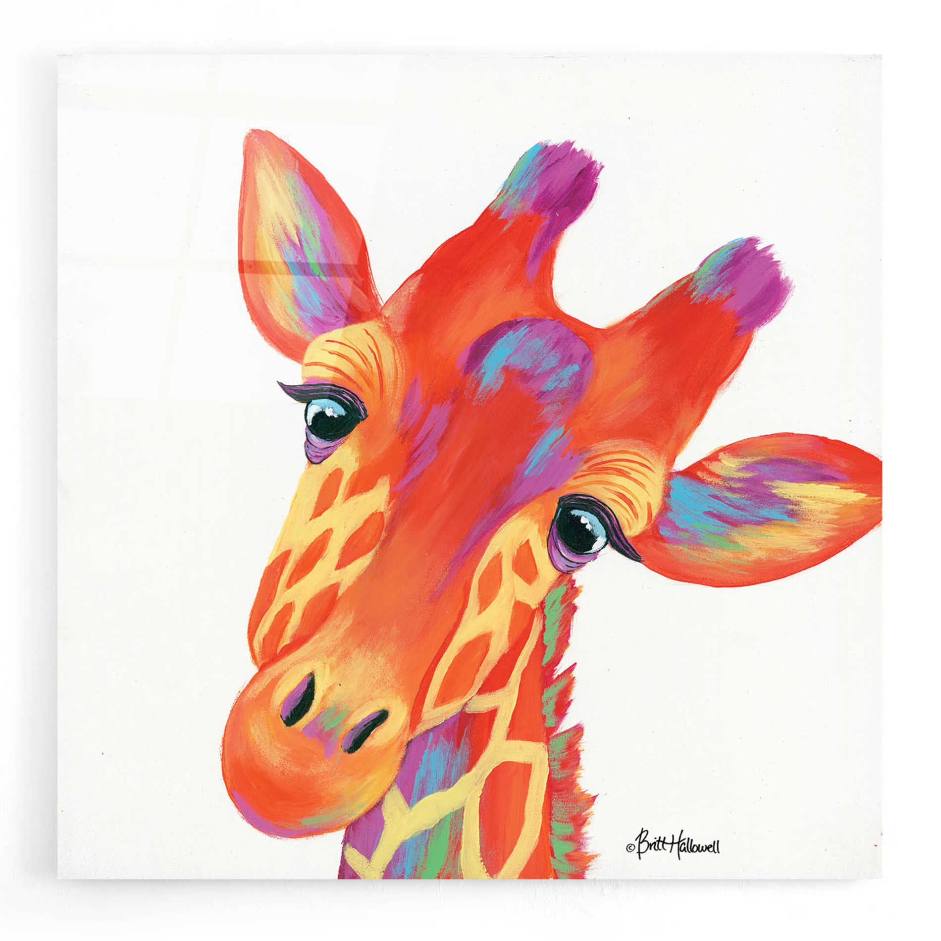 Epic Art 'Cheery Giraffe' by Britt Hallowell, Acrylic Glass Wall Art