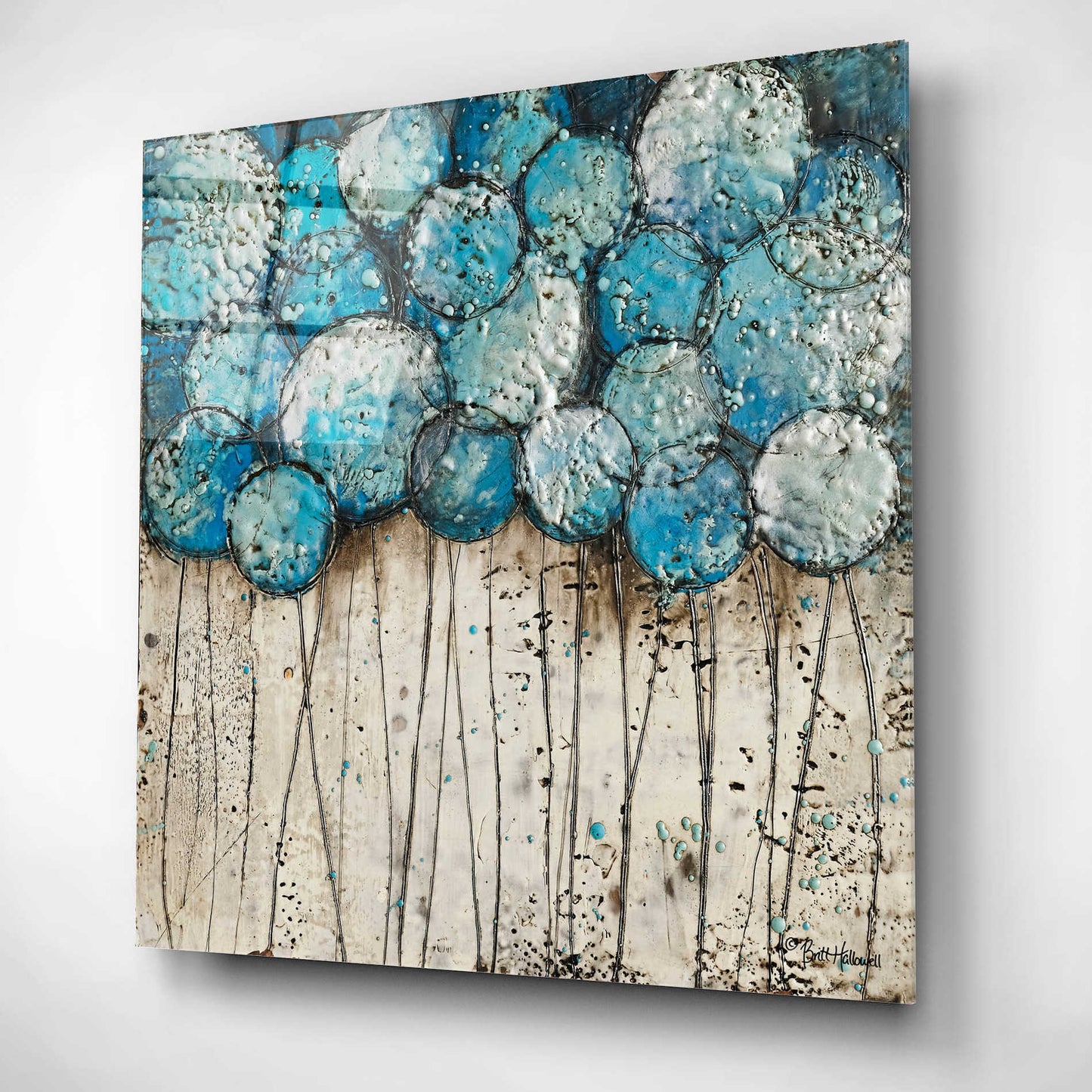 Epic Art 'Bubble Trees in Blue' by Britt Hallowell, Acrylic Glass Wall Art,12x12