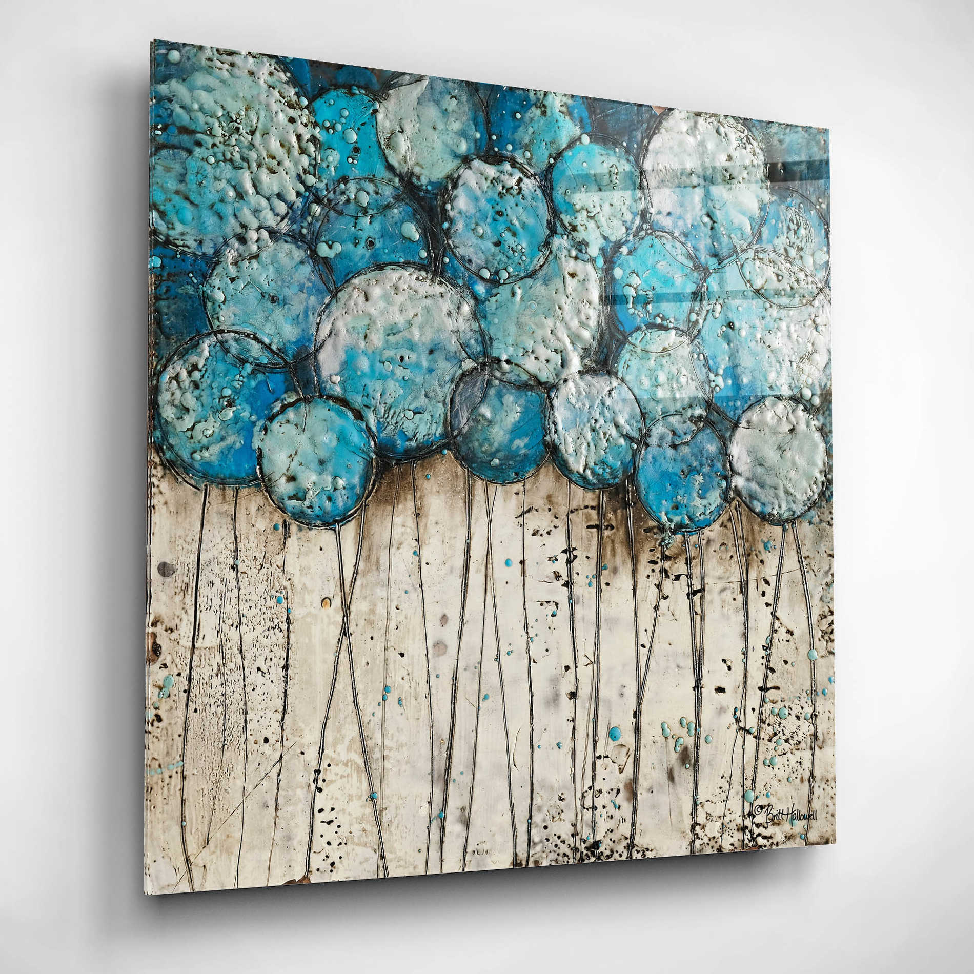 Epic Art 'Bubble Trees in Blue' by Britt Hallowell, Acrylic Glass Wall Art,12x12