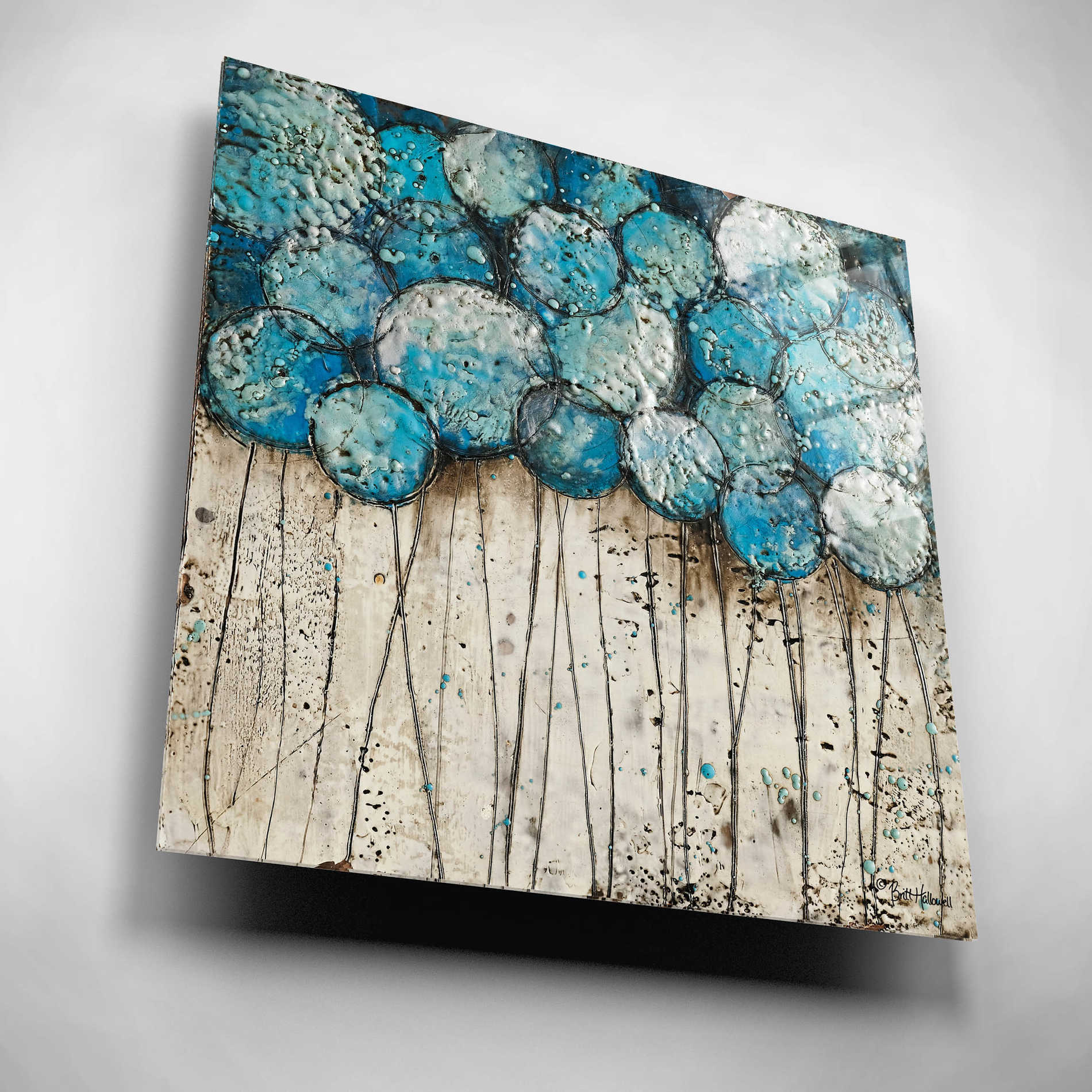 Epic Art 'Bubble Trees in Blue' by Britt Hallowell, Acrylic Glass Wall Art,12x12