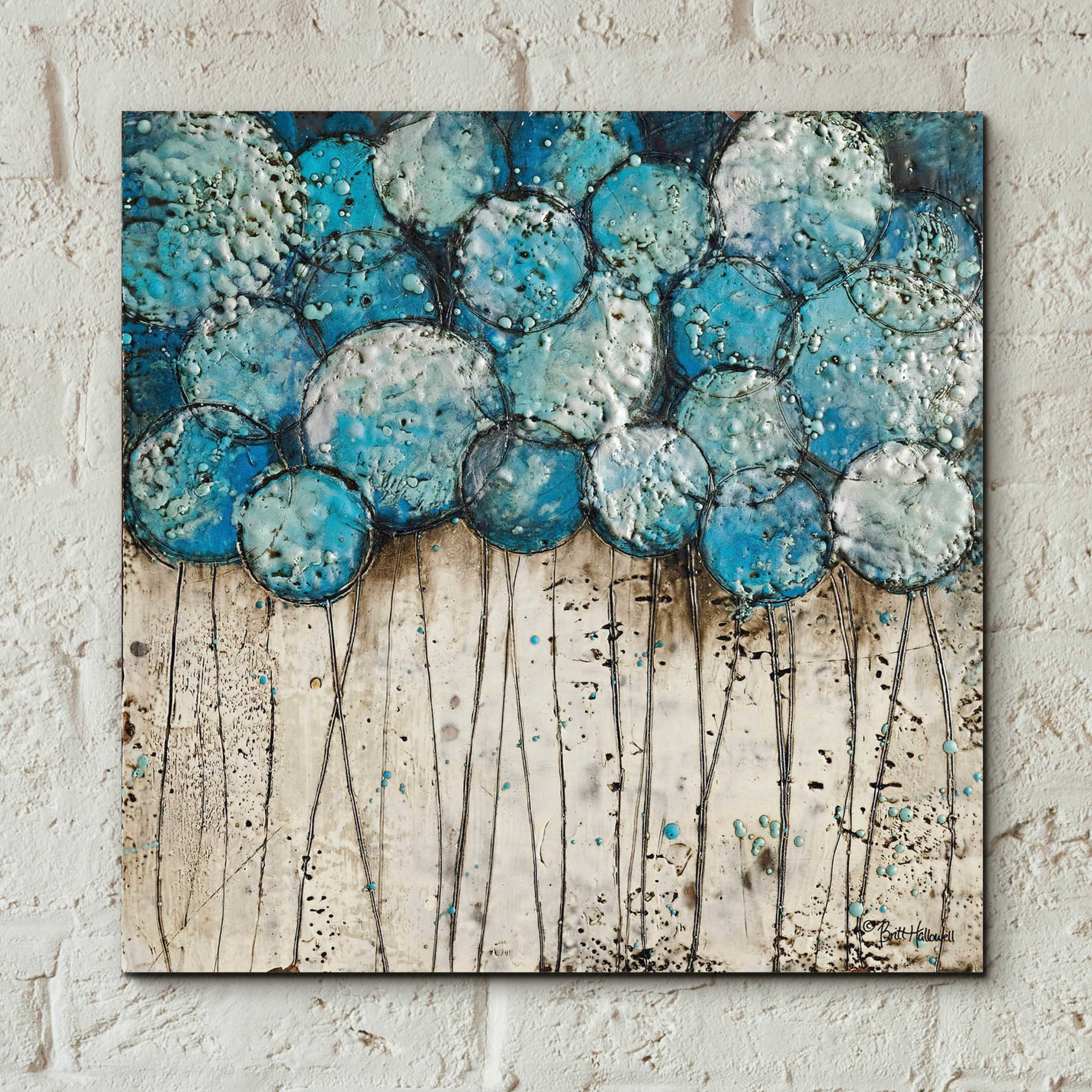 Epic Art 'Bubble Trees in Blue' by Britt Hallowell, Acrylic Glass Wall Art,12x12