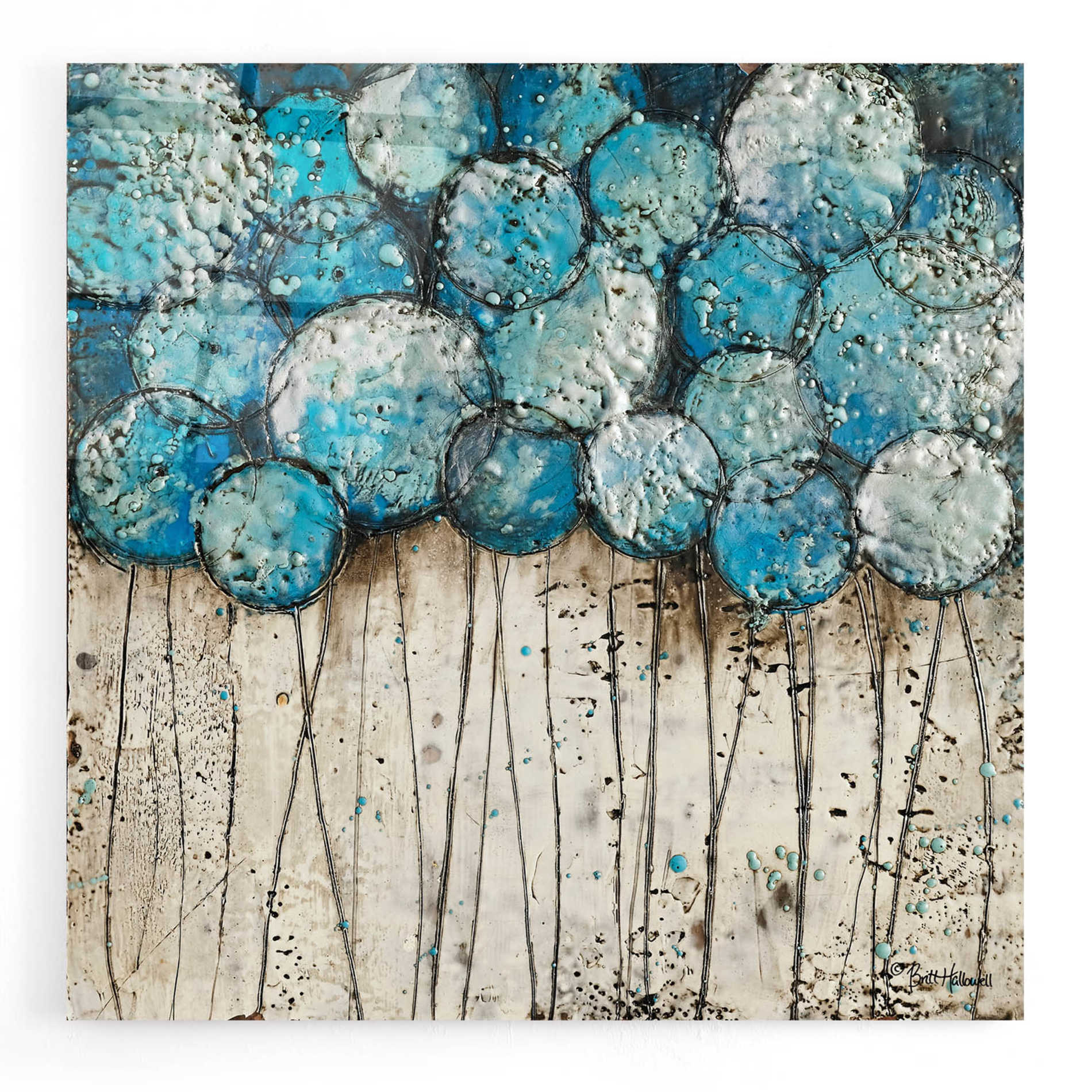 Epic Art 'Bubble Trees in Blue' by Britt Hallowell, Acrylic Glass Wall Art,12x12