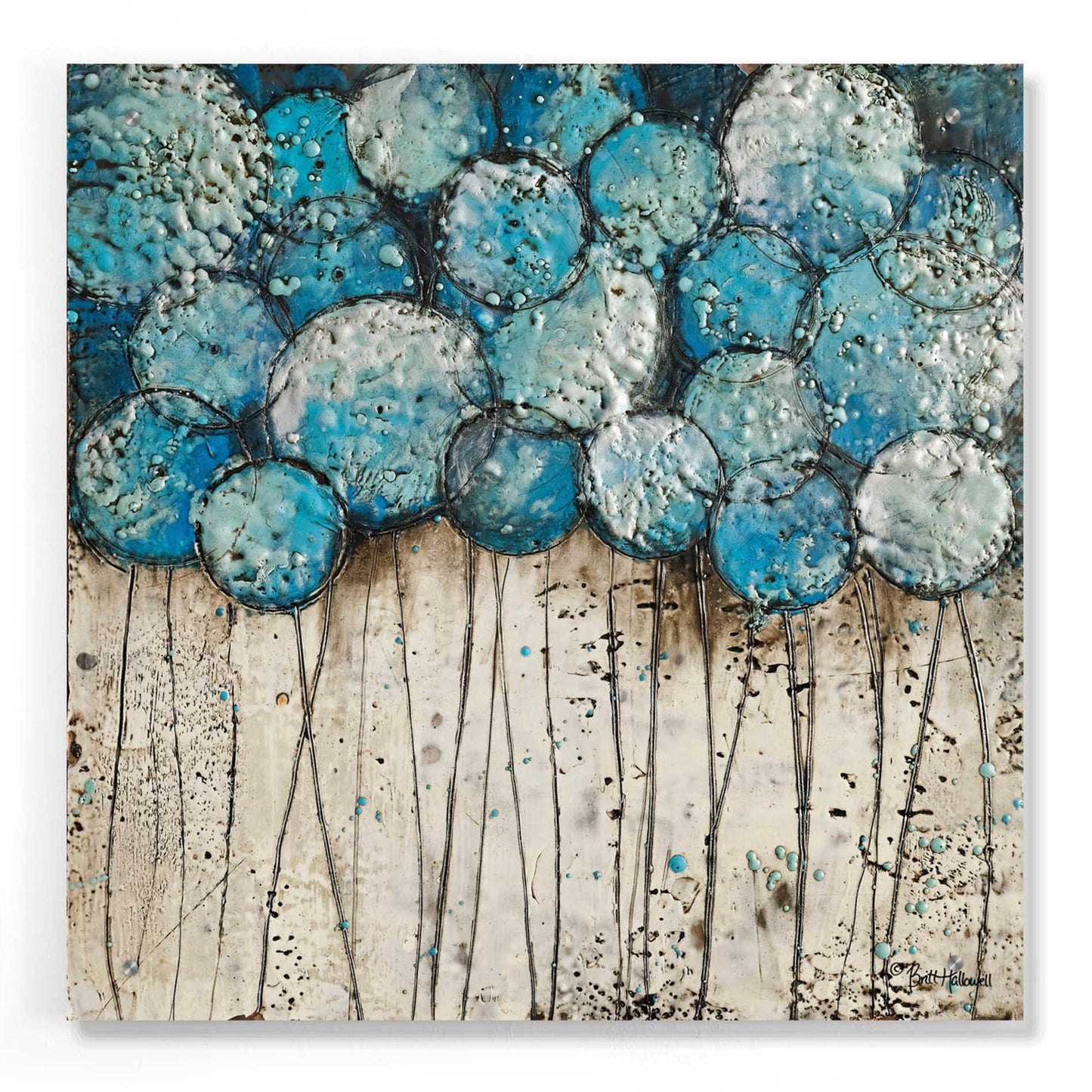 Epic Art 'Bubble Trees in Blue' by Britt Hallowell, Acrylic Glass Wall Art,24x24