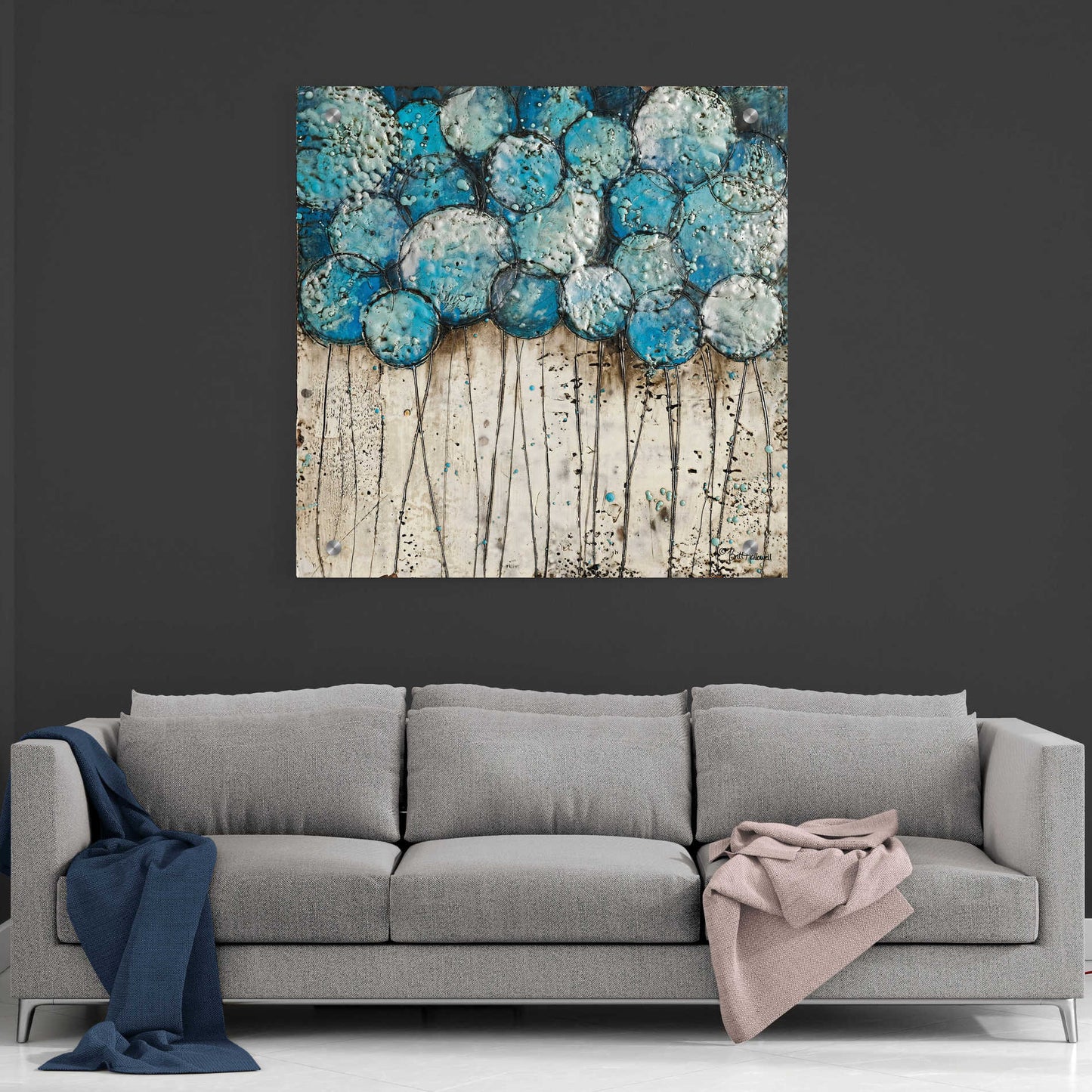 Epic Art 'Bubble Trees in Blue' by Britt Hallowell, Acrylic Glass Wall Art,36x36