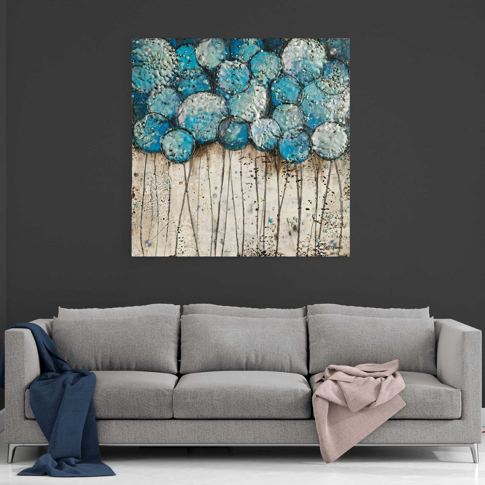 Epic Art 'Bubble Trees in Blue' by Britt Hallowell, Acrylic Glass Wall Art,36x36