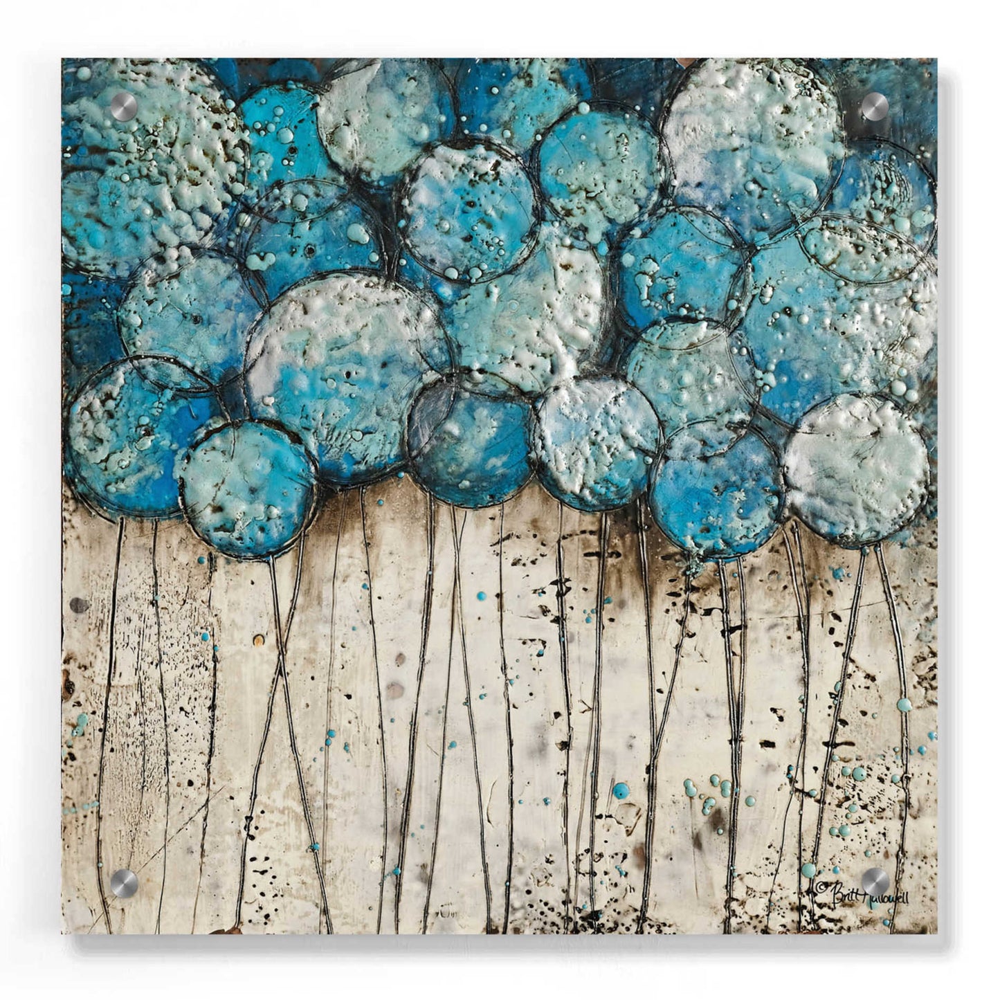 Epic Art 'Bubble Trees in Blue' by Britt Hallowell, Acrylic Glass Wall Art,36x36