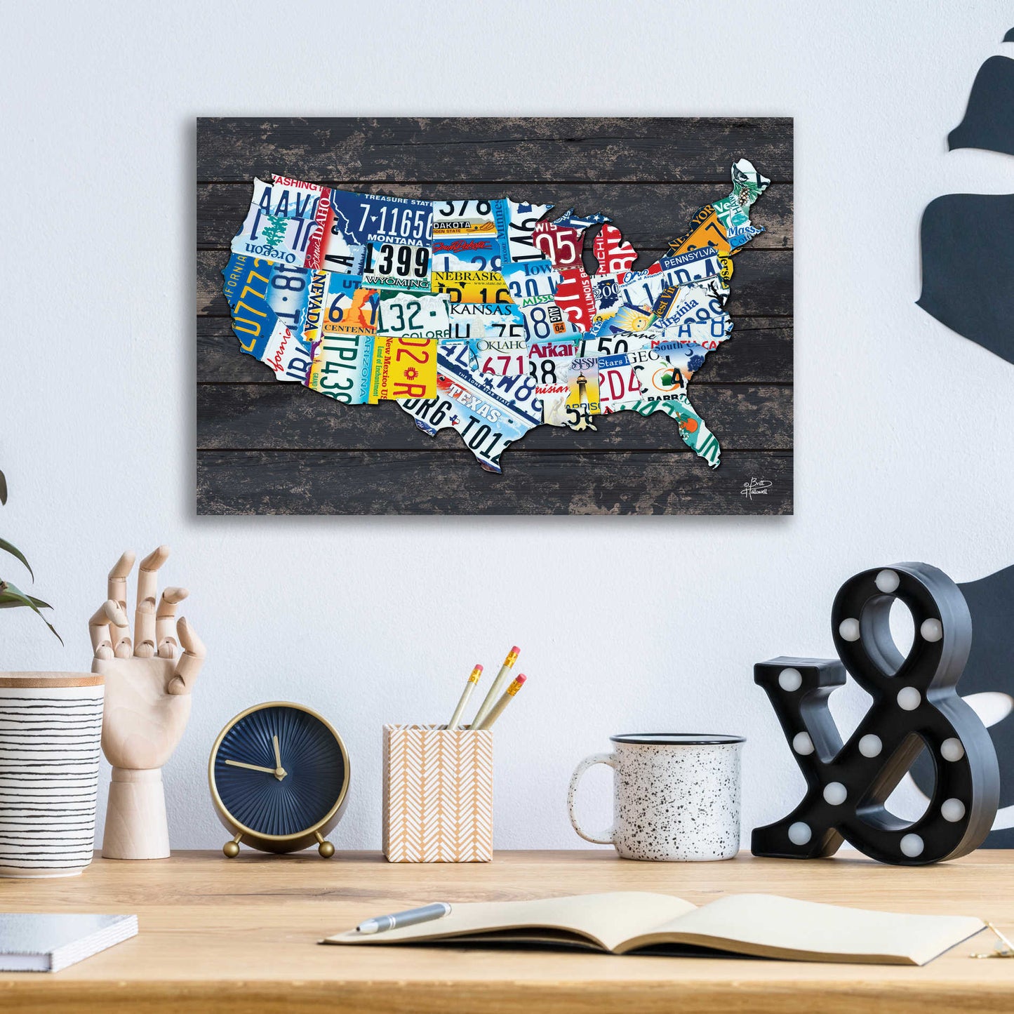 Epic Art 'USA License Plate Map' by Britt Hallowell, Acrylic Glass Wall Art,16x12