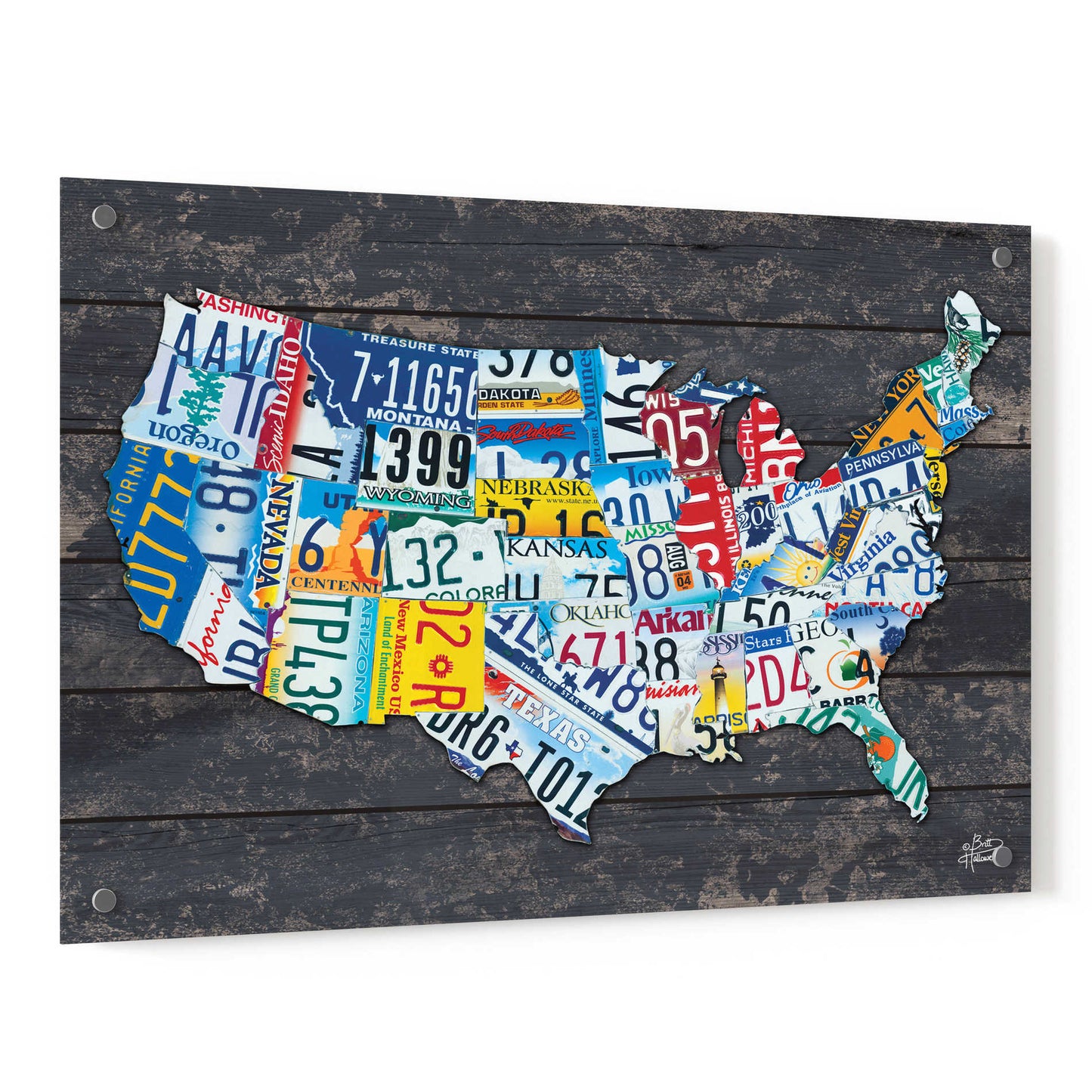 Epic Art 'USA License Plate Map' by Britt Hallowell, Acrylic Glass Wall Art,36x24