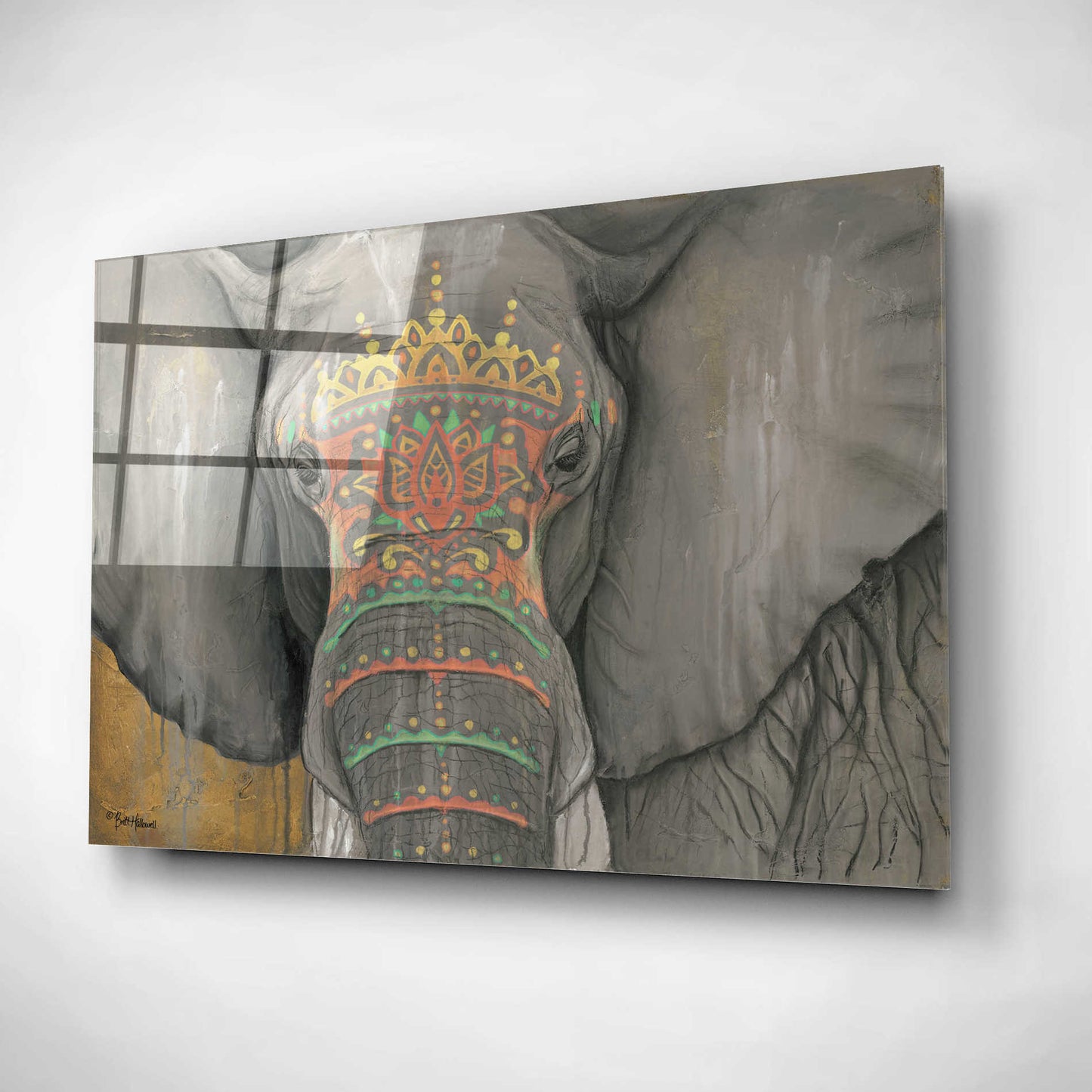 Epic Art 'Tattooed Elephant' by Britt Hallowell, Acrylic Glass Wall Art,16x12