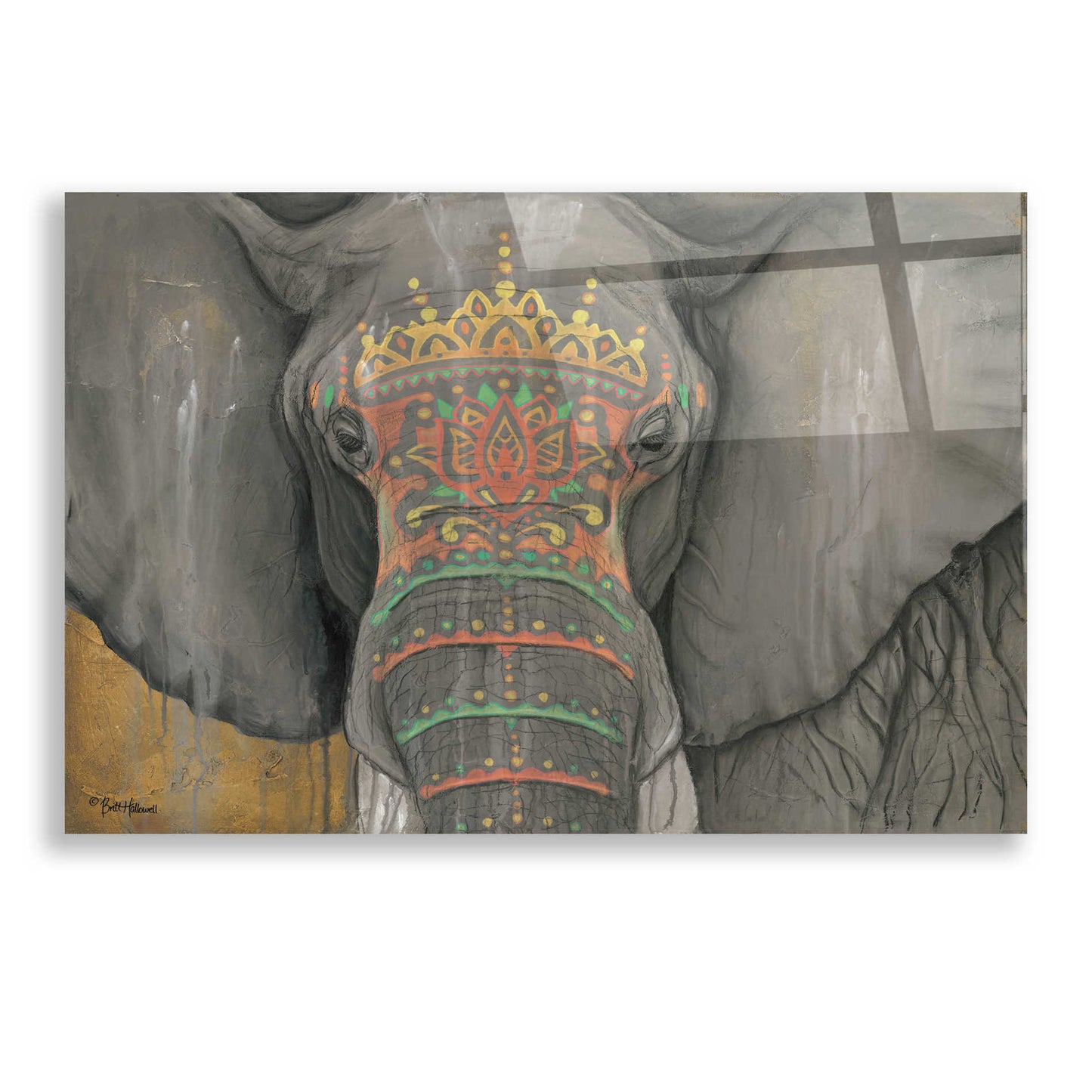 Epic Art 'Tattooed Elephant' by Britt Hallowell, Acrylic Glass Wall Art,24x16