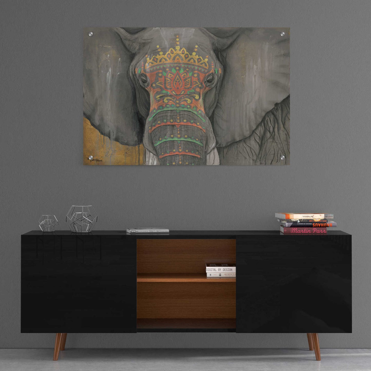 Epic Art 'Tattooed Elephant' by Britt Hallowell, Acrylic Glass Wall Art,36x24