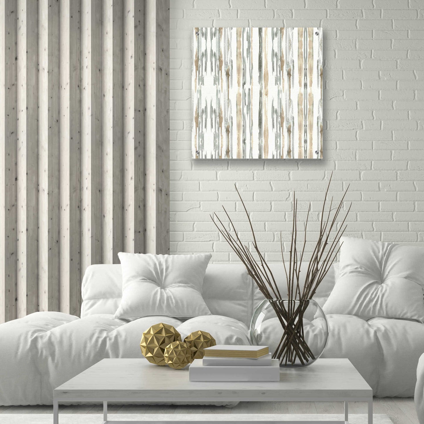 Epic Art 'Sand and Sea Gold Stripes' by Lisa Audit, Acrylic Glass Wall Art,24x24