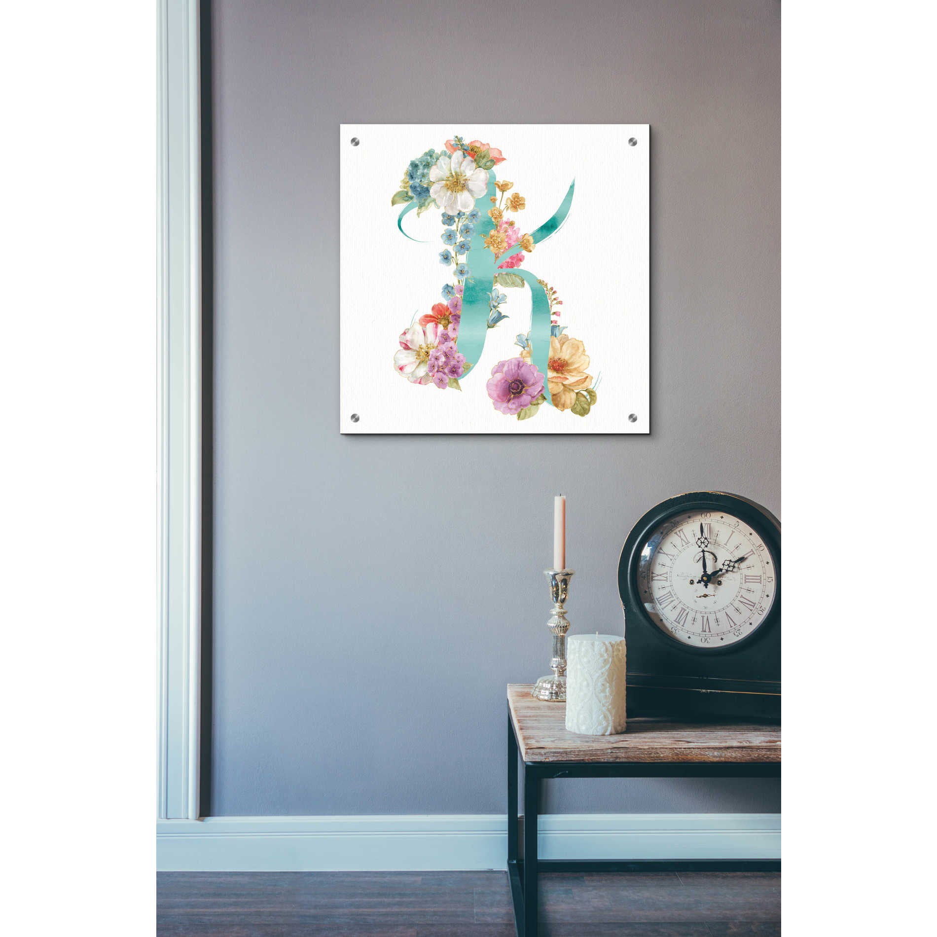 Epic Art 'Rainbow Seeds Monogram K,' by Lisa Audit, Acrylic Glass Wall Art,24x24