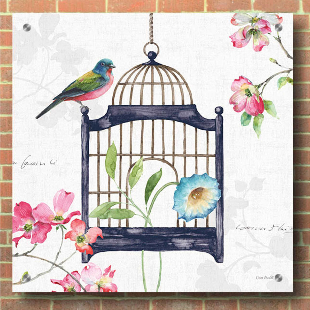 Epic Art 'Dogwood Garden V Navy' by Lisa Audit, Acrylic Glass Wall Art,36x36