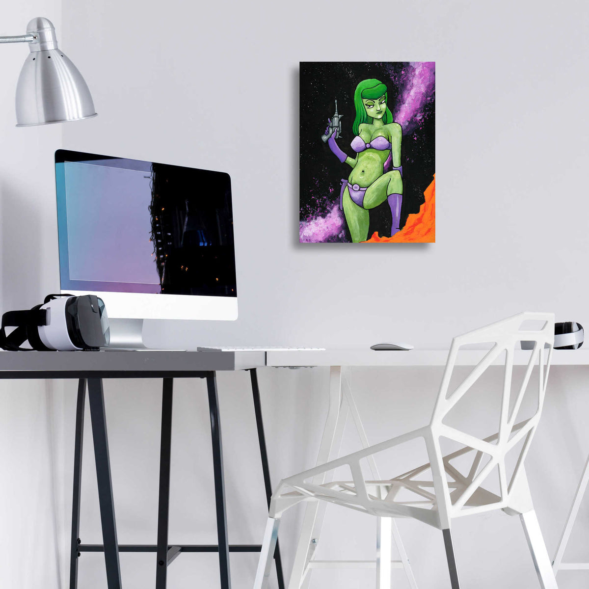 Epic Art 'Green Space Girl' by Craig Snodgrass, Acrylic Glass Wall Art,12x16