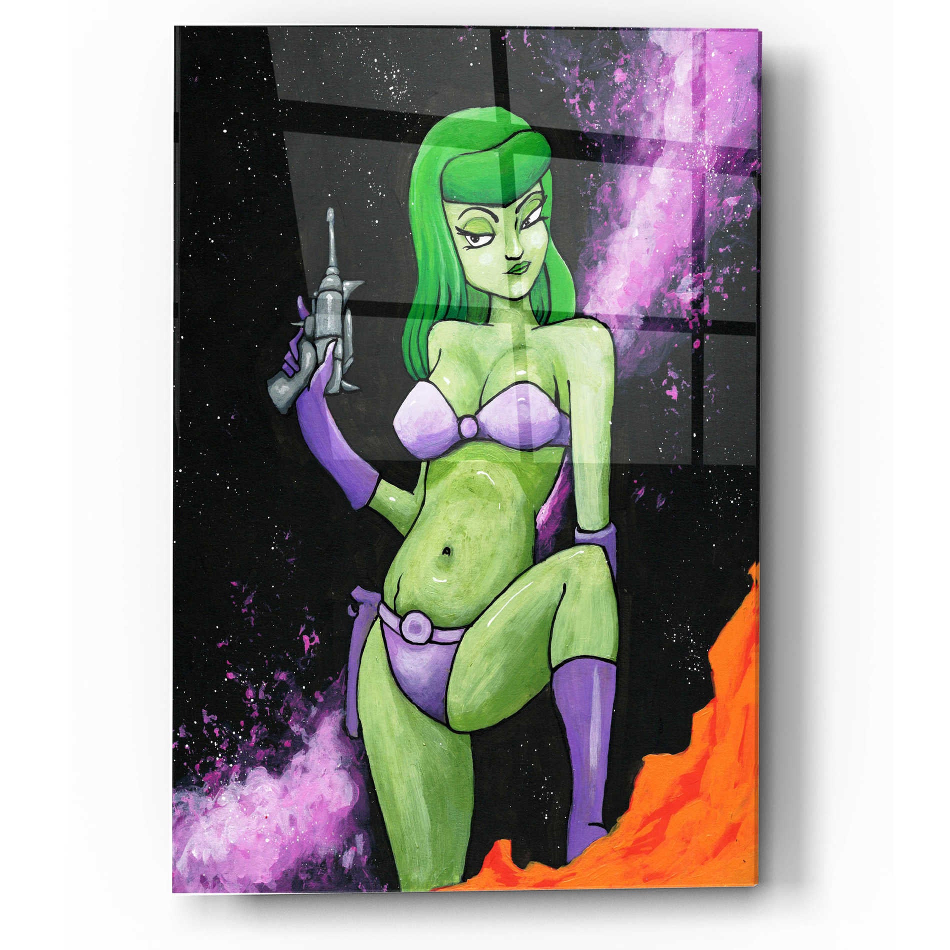 Epic Art 'Green Space Girl' by Craig Snodgrass, Acrylic Glass Wall Art,12x16