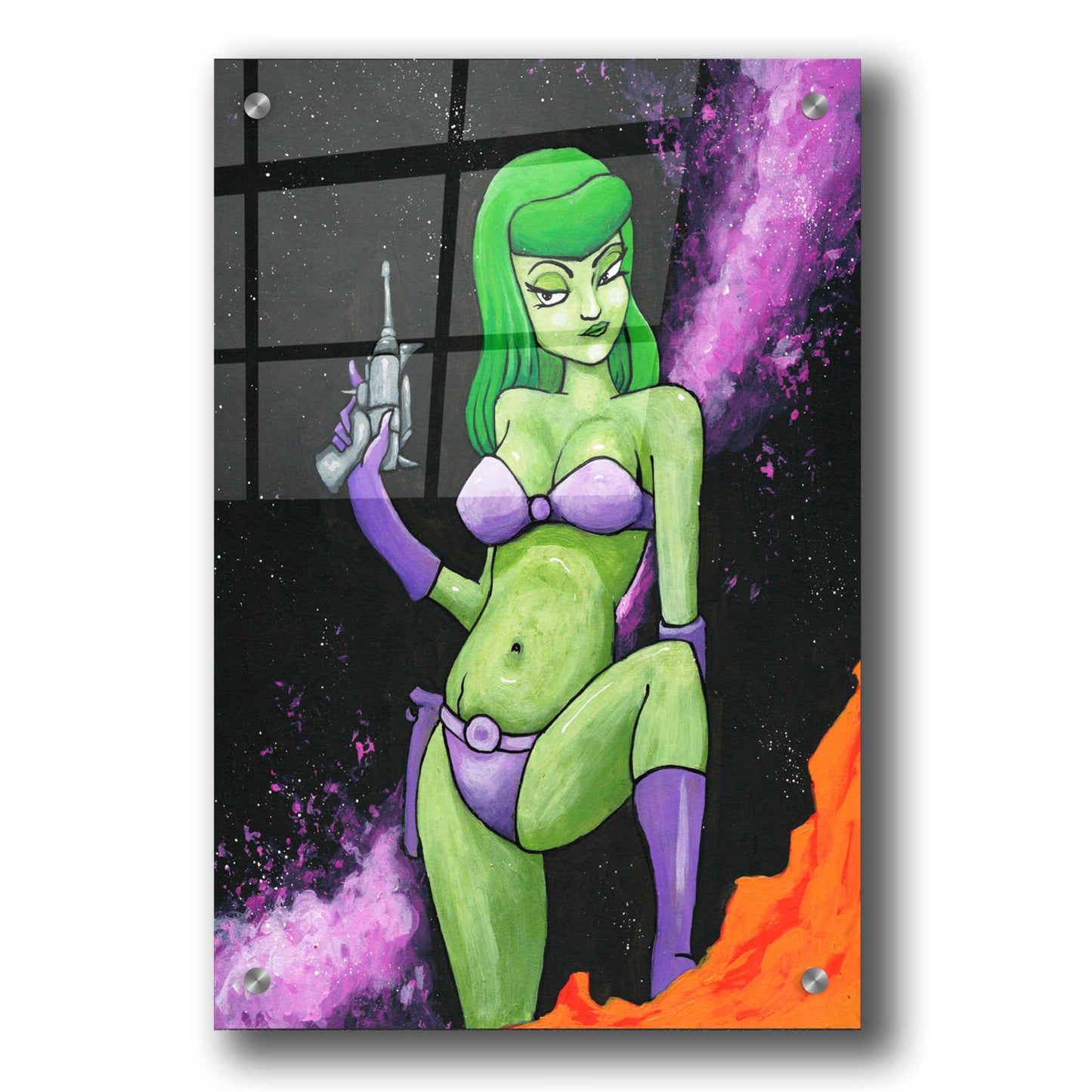 Epic Art 'Green Space Girl' by Craig Snodgrass, Acrylic Glass Wall Art,24x36