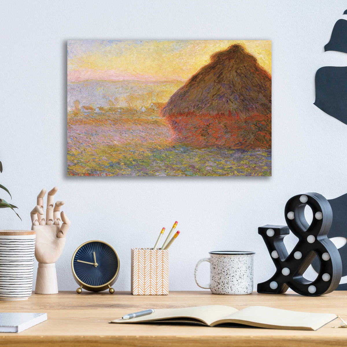 Epic Art 'Grainstack Sunset' by Claude Monet, Acrylic Glass Wall Art,16x12