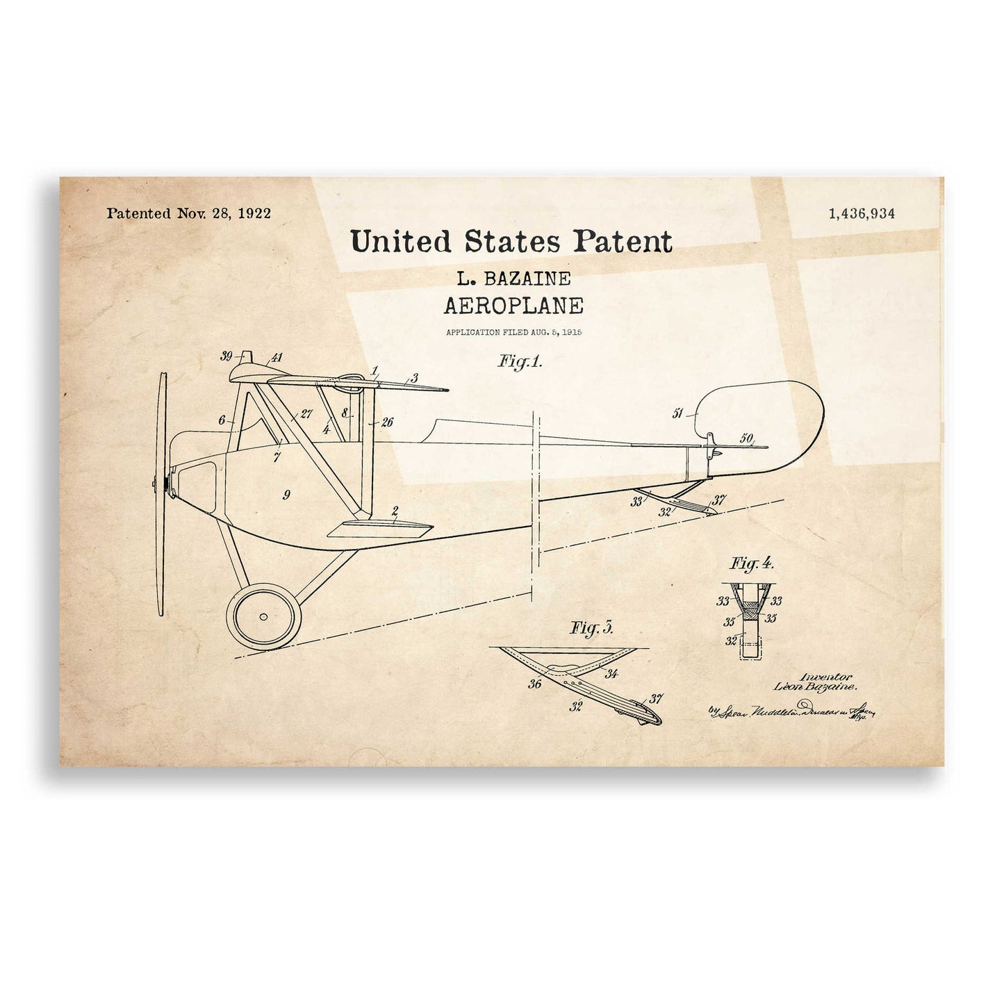 Epic Art 'Aeroplane Blueprint Patent Parchment,' Acrylic Glass Wall Art